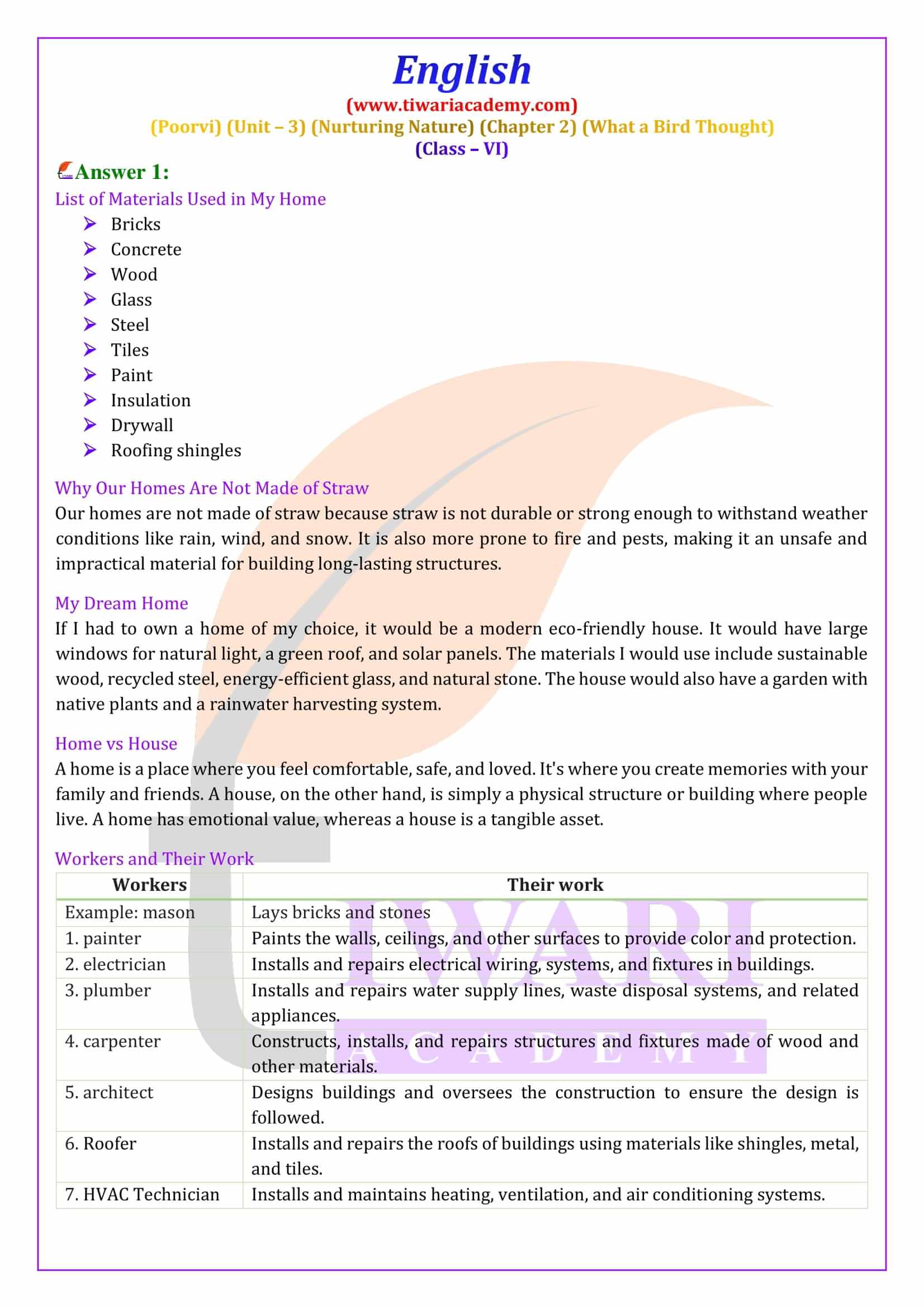 Class 6 English Poorvi Unit 3 Chapter 2 Question Answers
