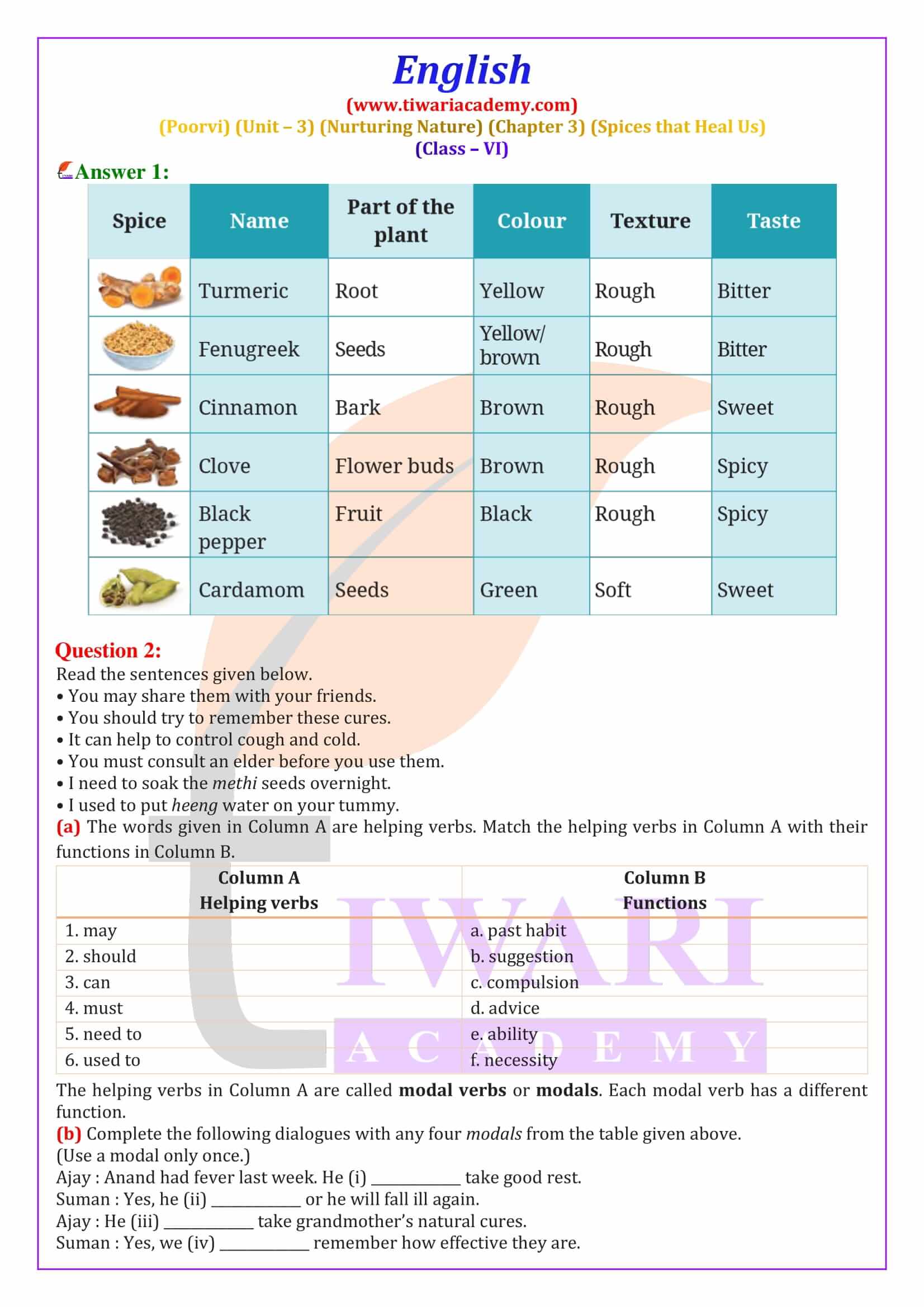 Class 6 English Poorvi Unit 3 Nurturing Nature Chapter 3 Answers