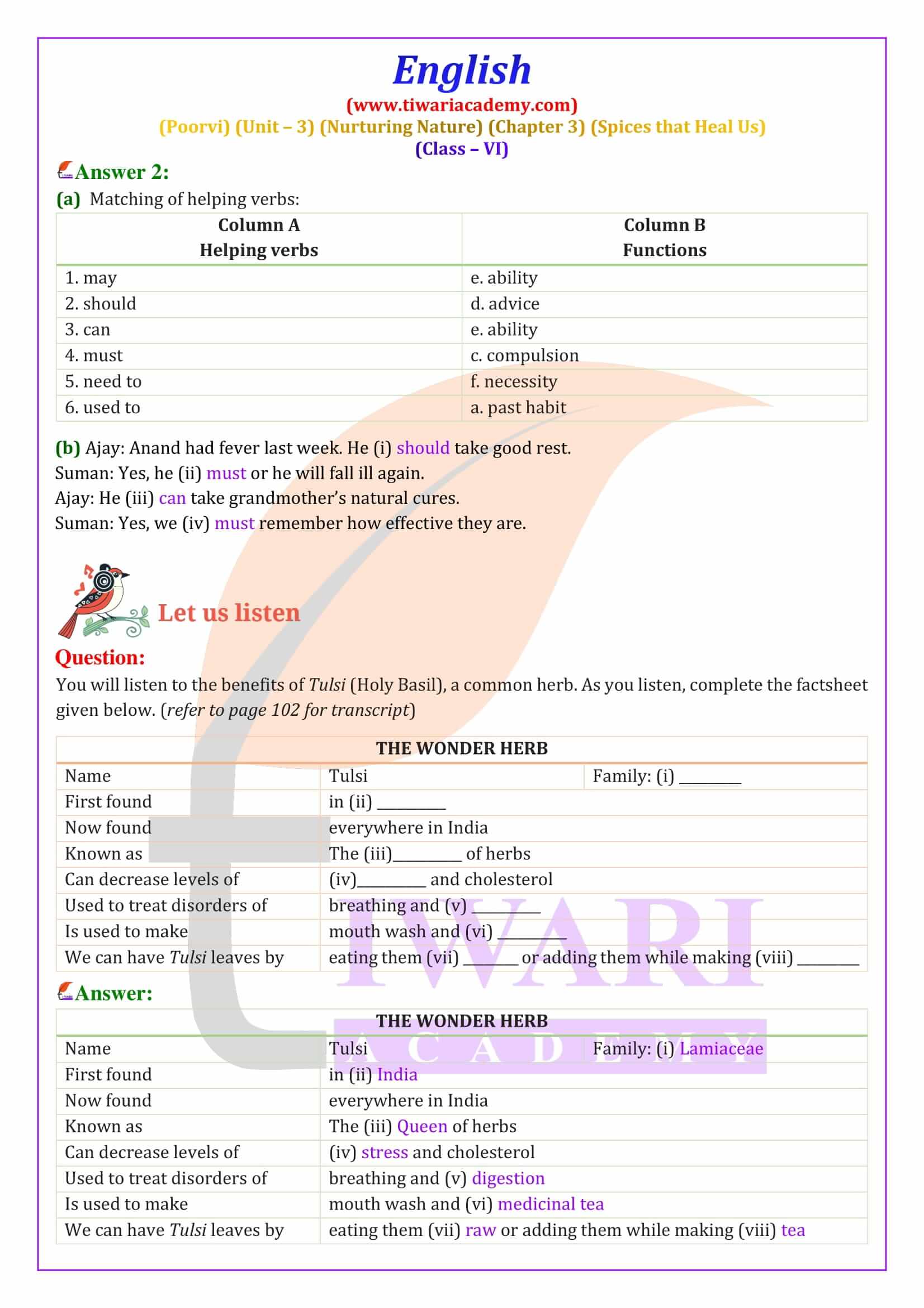 Class 6 English Poorvi Unit 3 Nurturing Nature Chapter 3 Question Answers