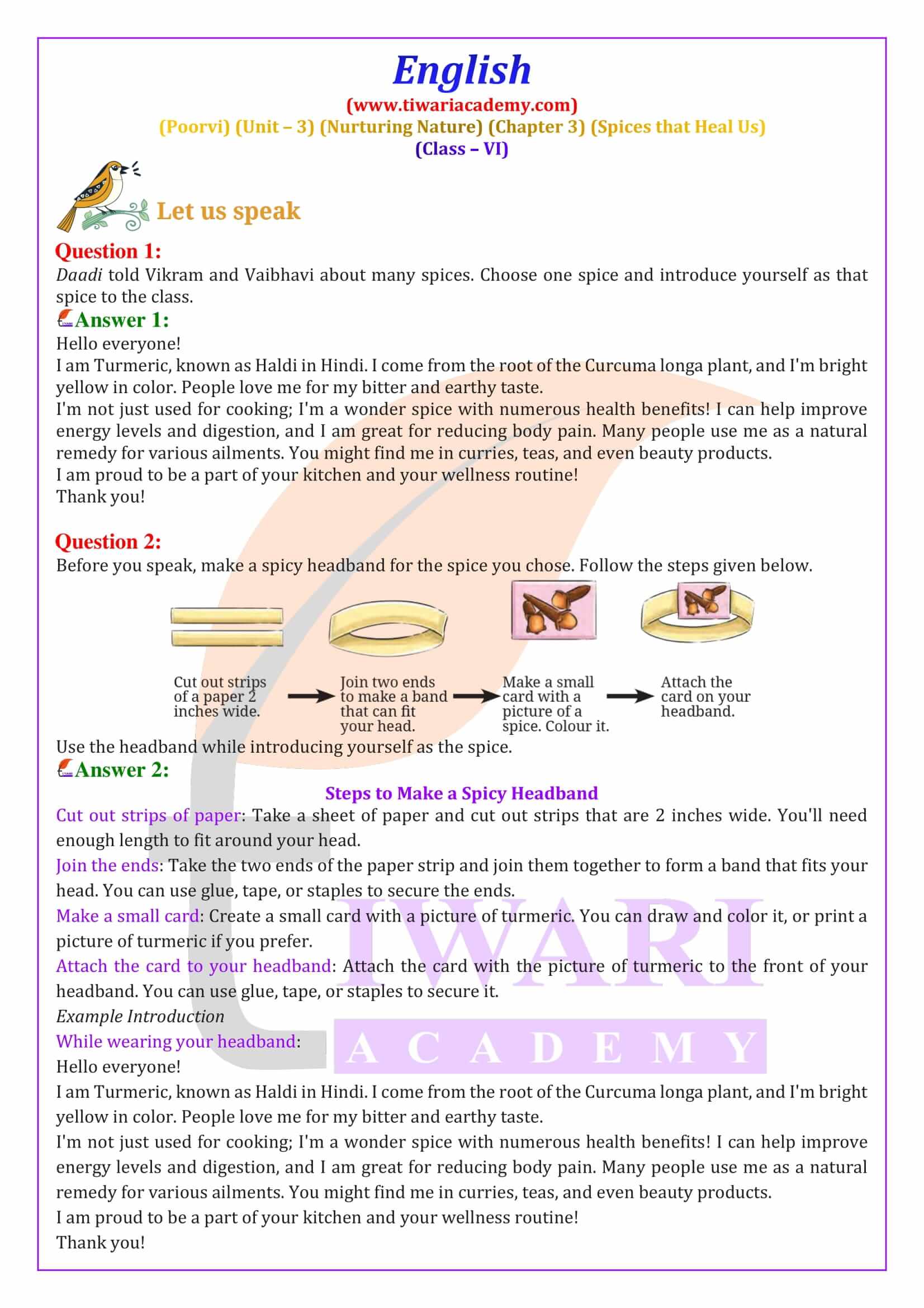 Class 6 English Poorvi Unit 3 Nurturing Nature Chapter 3 NCERT Solutions