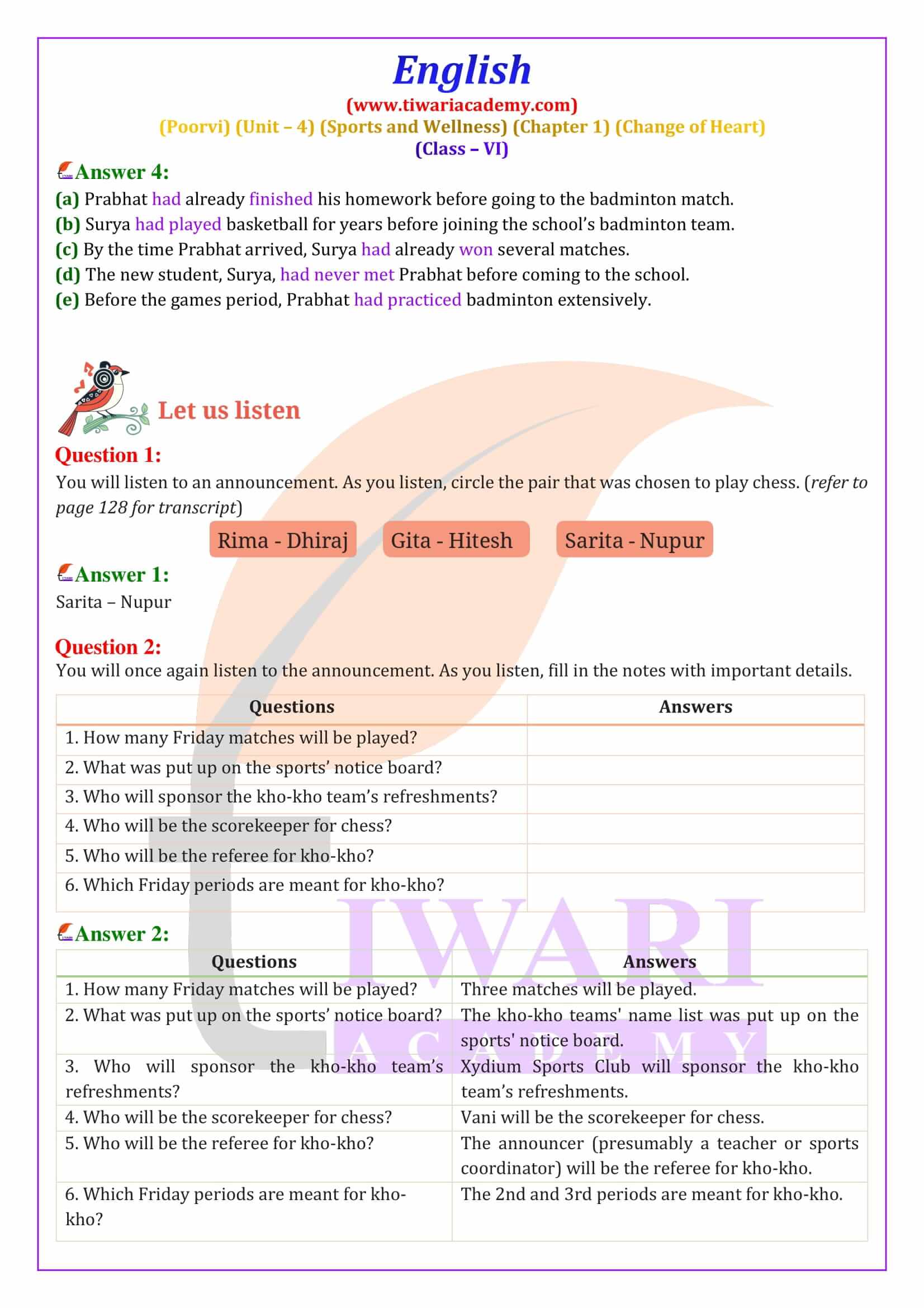 Class 6 English Poorvi Unit 4 Chapter 1