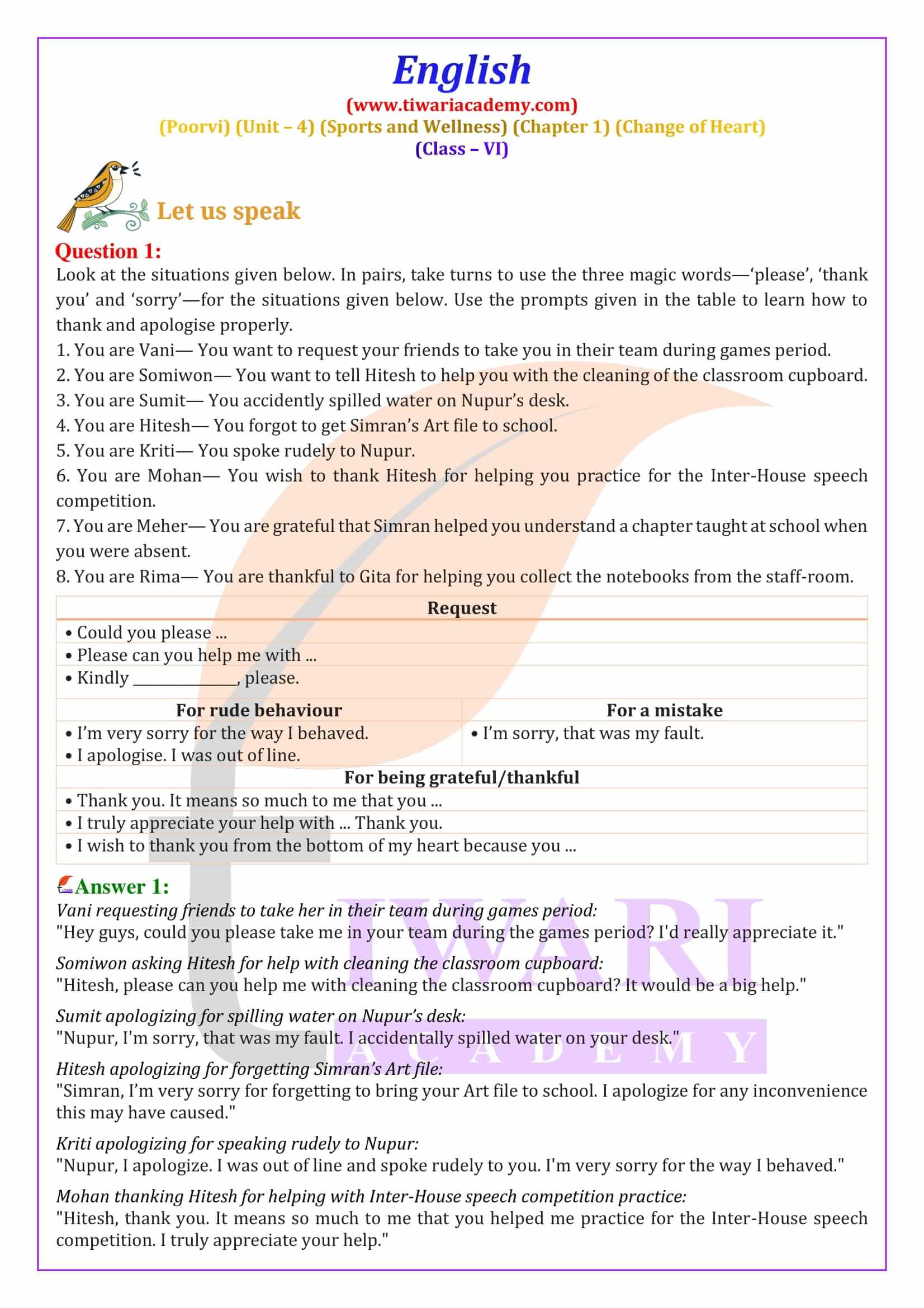 Class 6 English Poorvi Unit 4 Chapter 1 NCERT Solutions