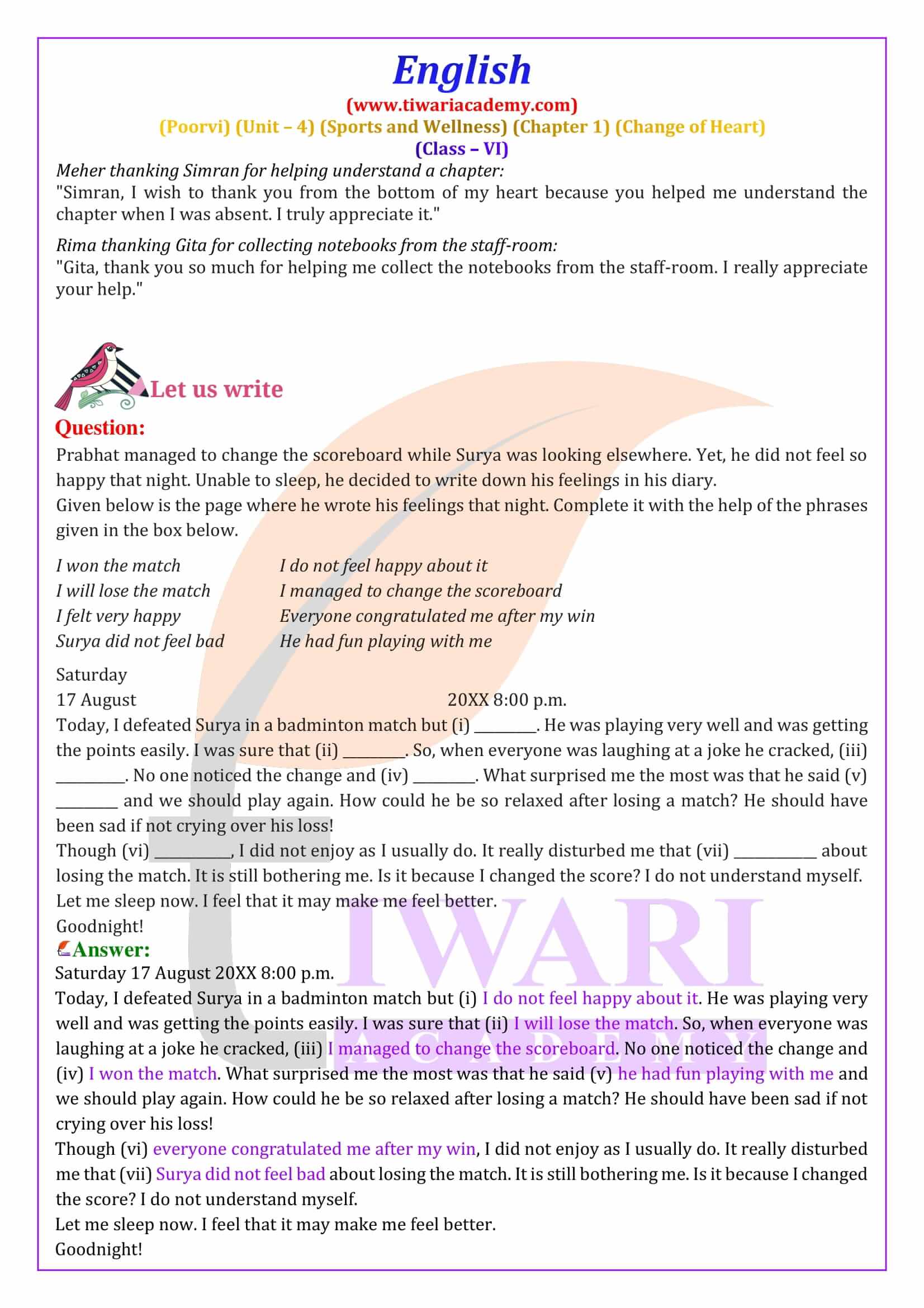 Class 6 English Poorvi Unit 4 Chapter 1 Solutions