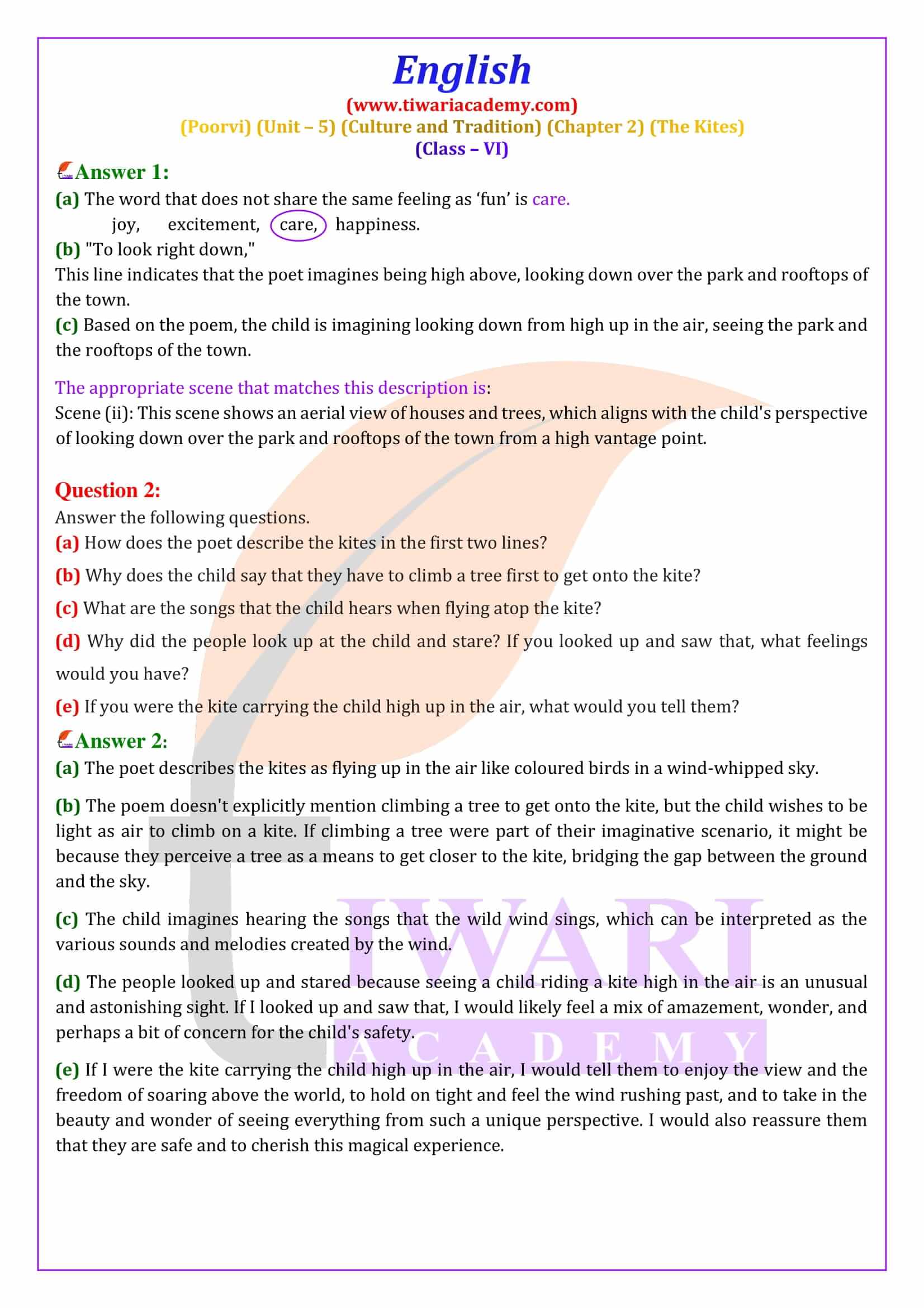Class 6 English Poorvi Unit 5 Culture and Tradition Chapter 2 Question Answers
