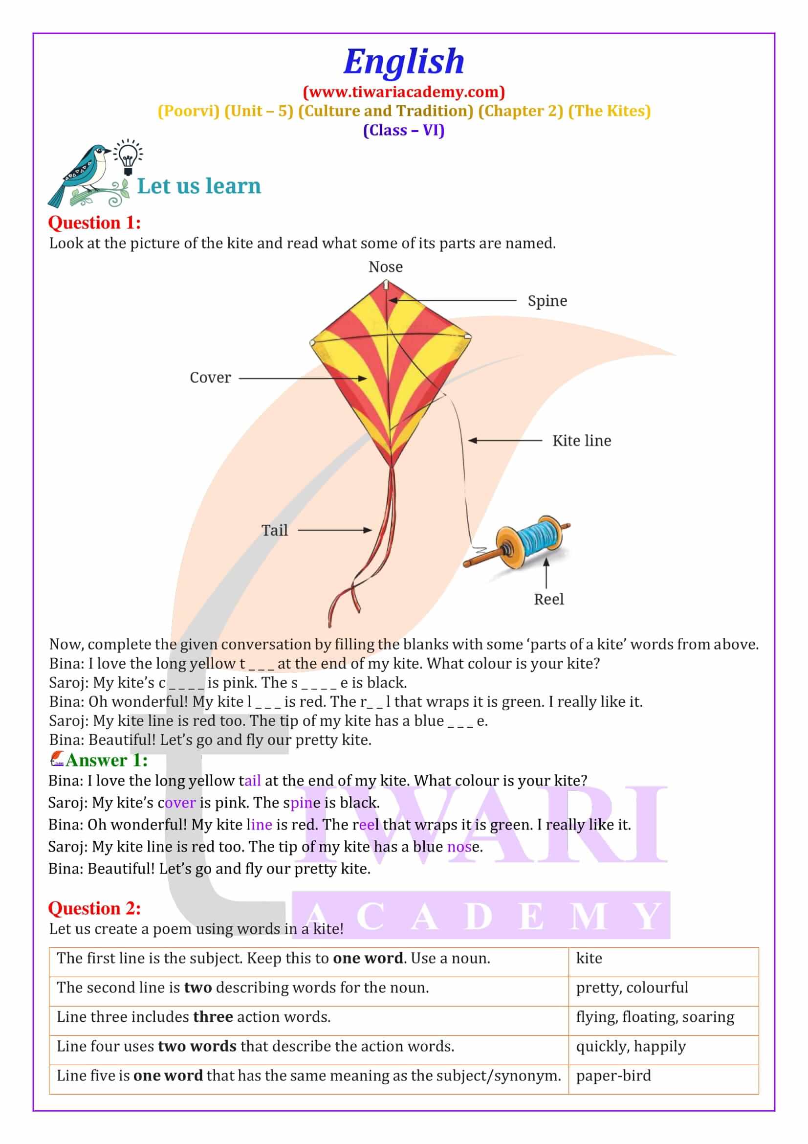 Class 6 English Poorvi Unit 5 Culture and Tradition Chapter 2 Solutions