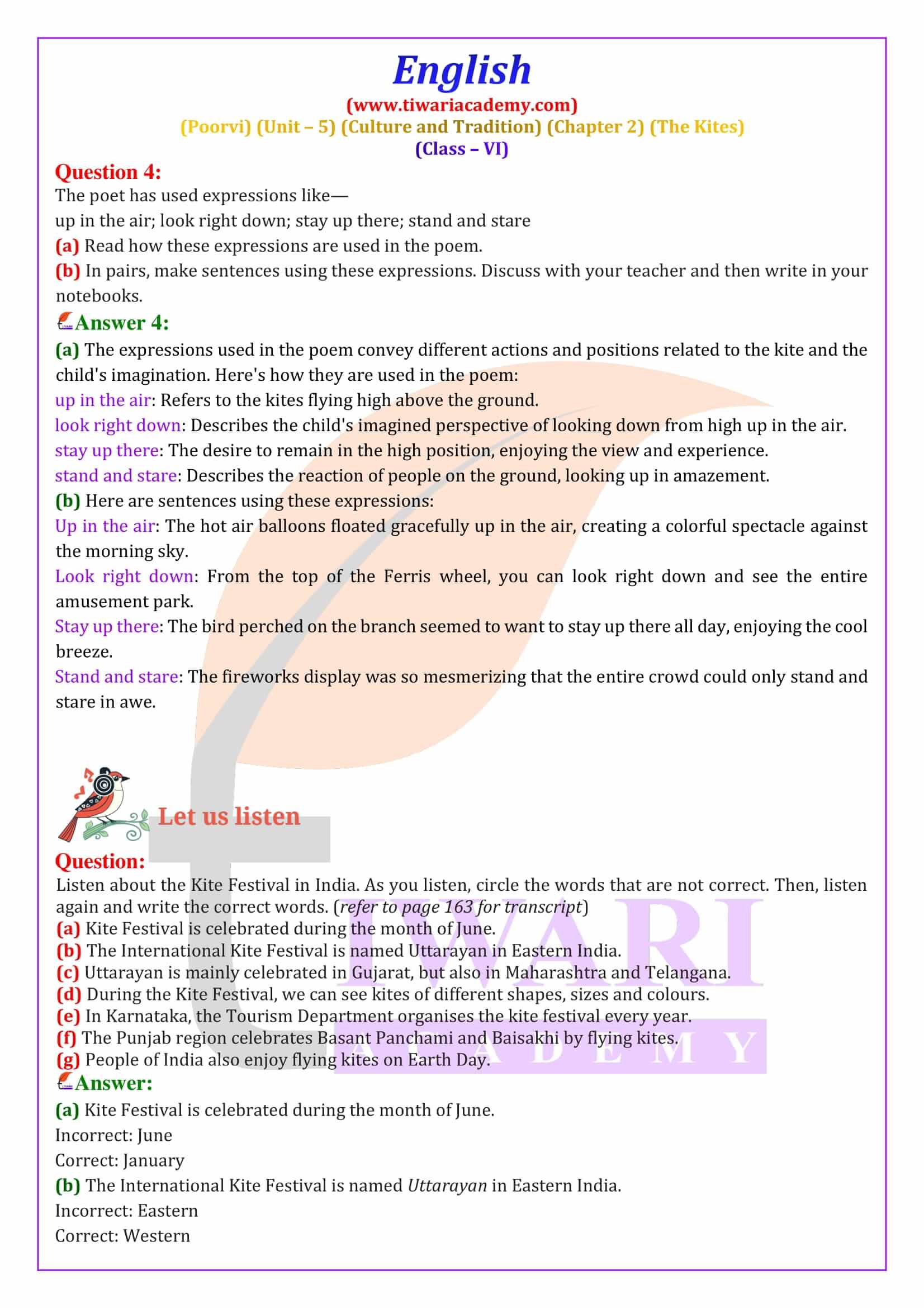 Class 6 English Poorvi Unit 5 Chapter 2 Question Answers