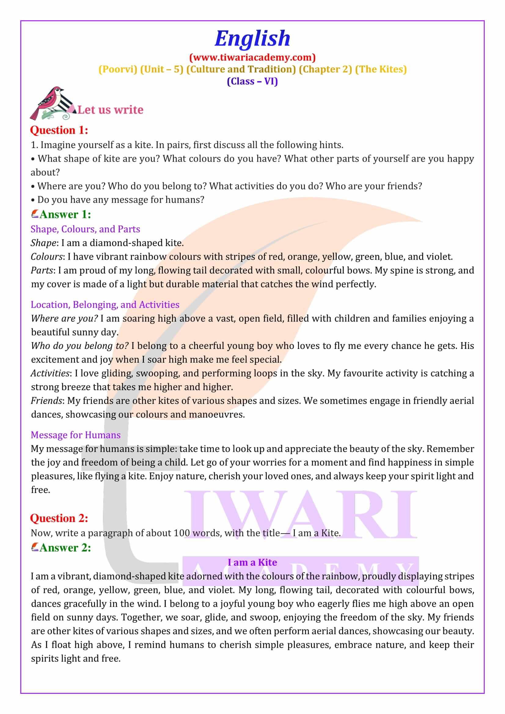 Class 6 English Poorvi Unit 5 Chapter 2 Answers