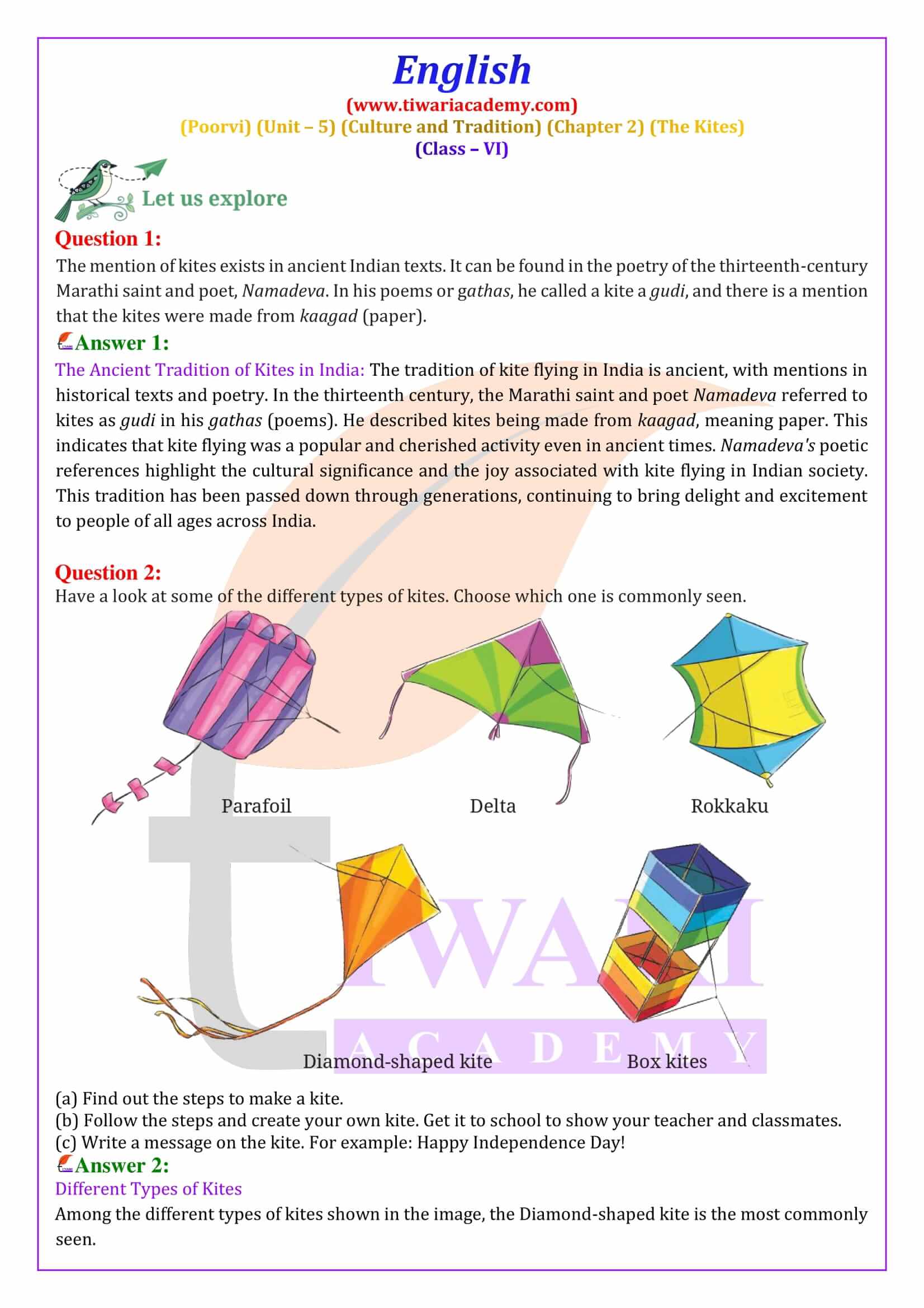Class 6 English Poorvi Unit 5 Chapter 2 Guide