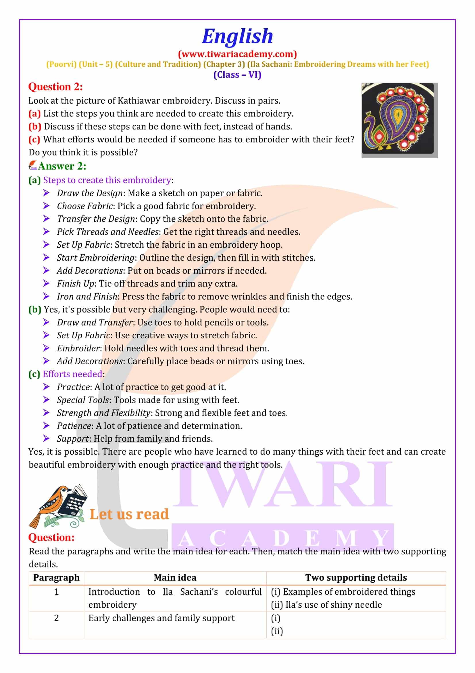Class 6 English Poorvi Unit 5 Culture and Tradition Chapter 3 Ila Sachani