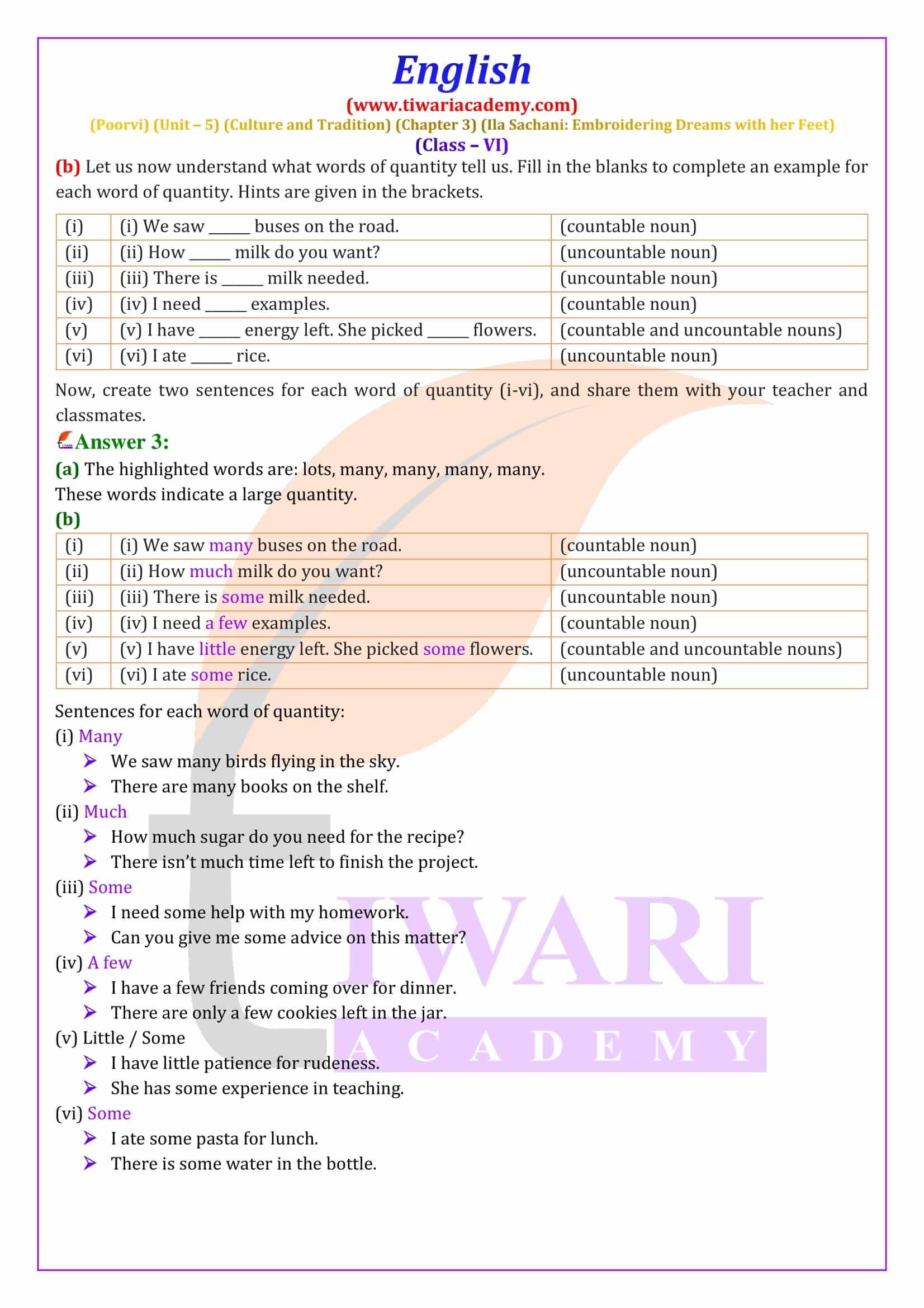 Class 6 English Poorvi Unit 5 Chapter 3 Question Answers