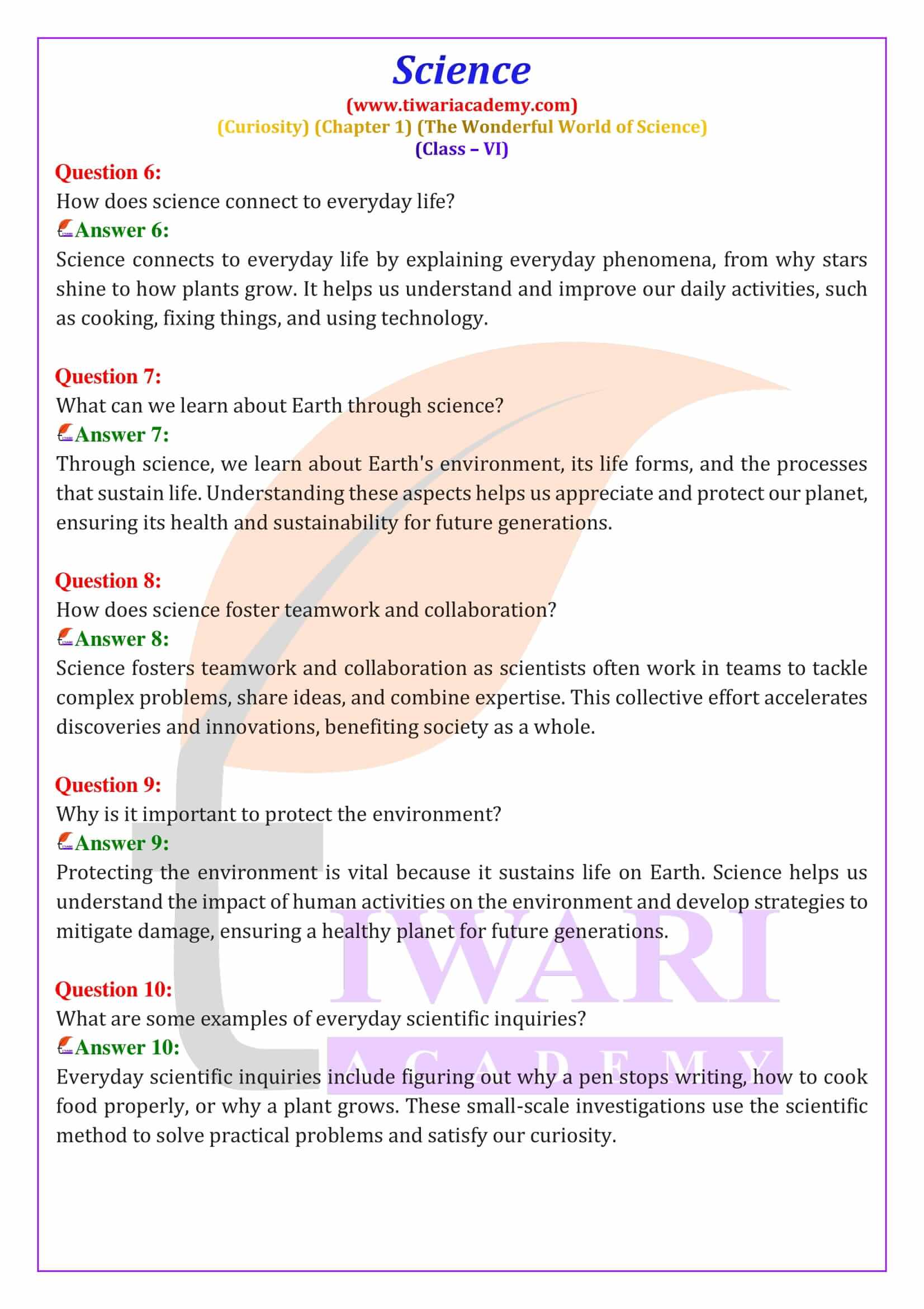 Class 6 Science Curiosity Chapter 1 Solutions