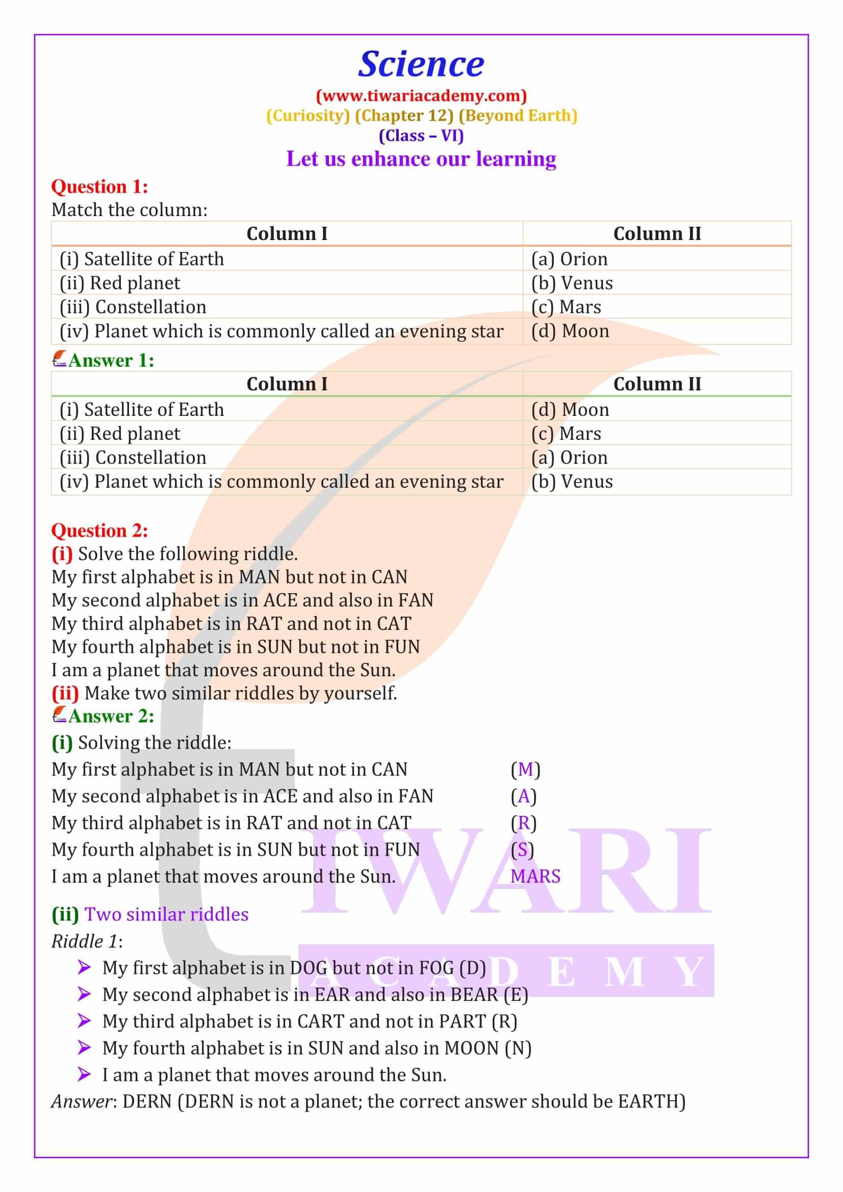 Class 6 Science Curiosity Chapter 12