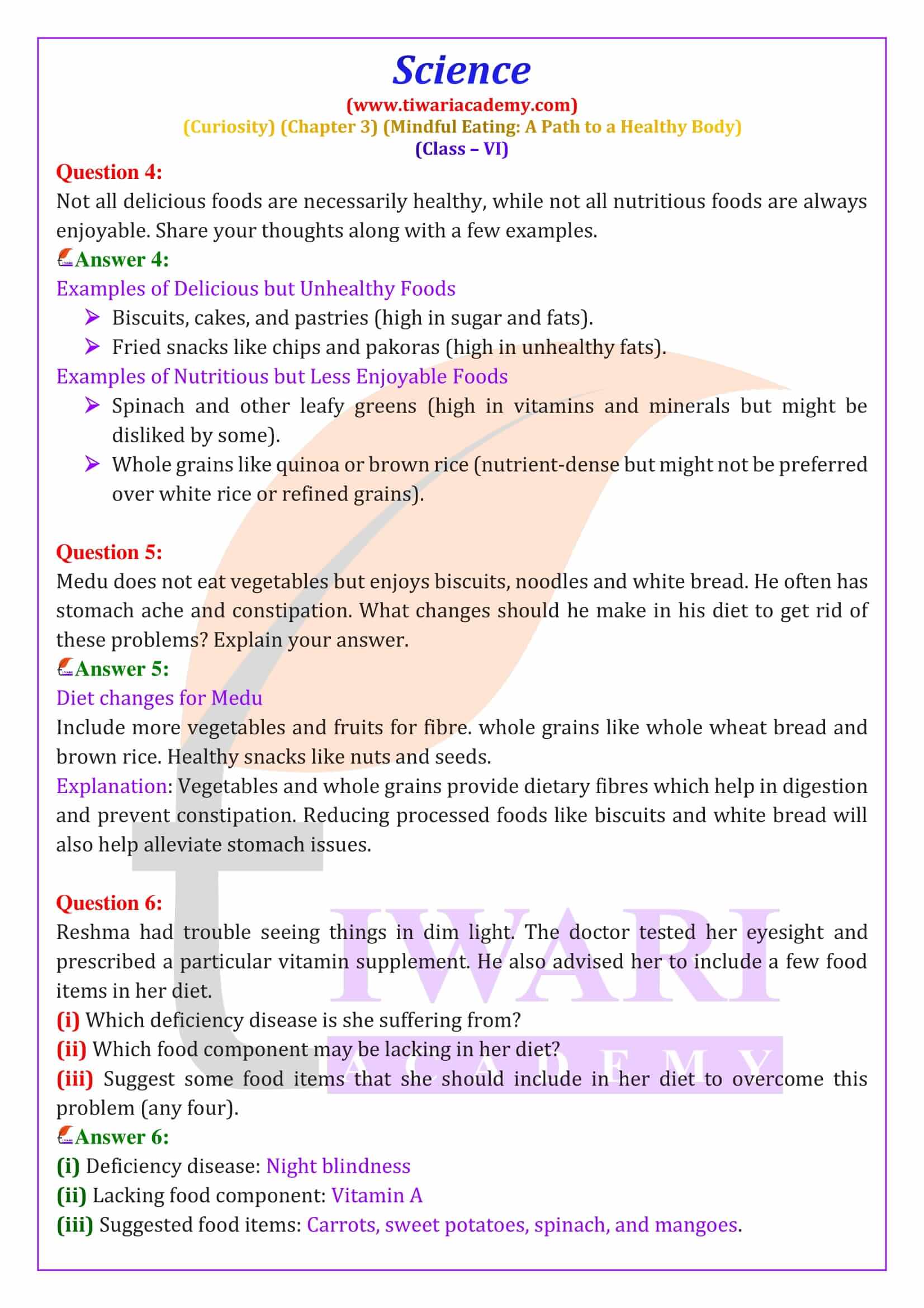 Class 6 Science Curiosity Chapter 3 Answers