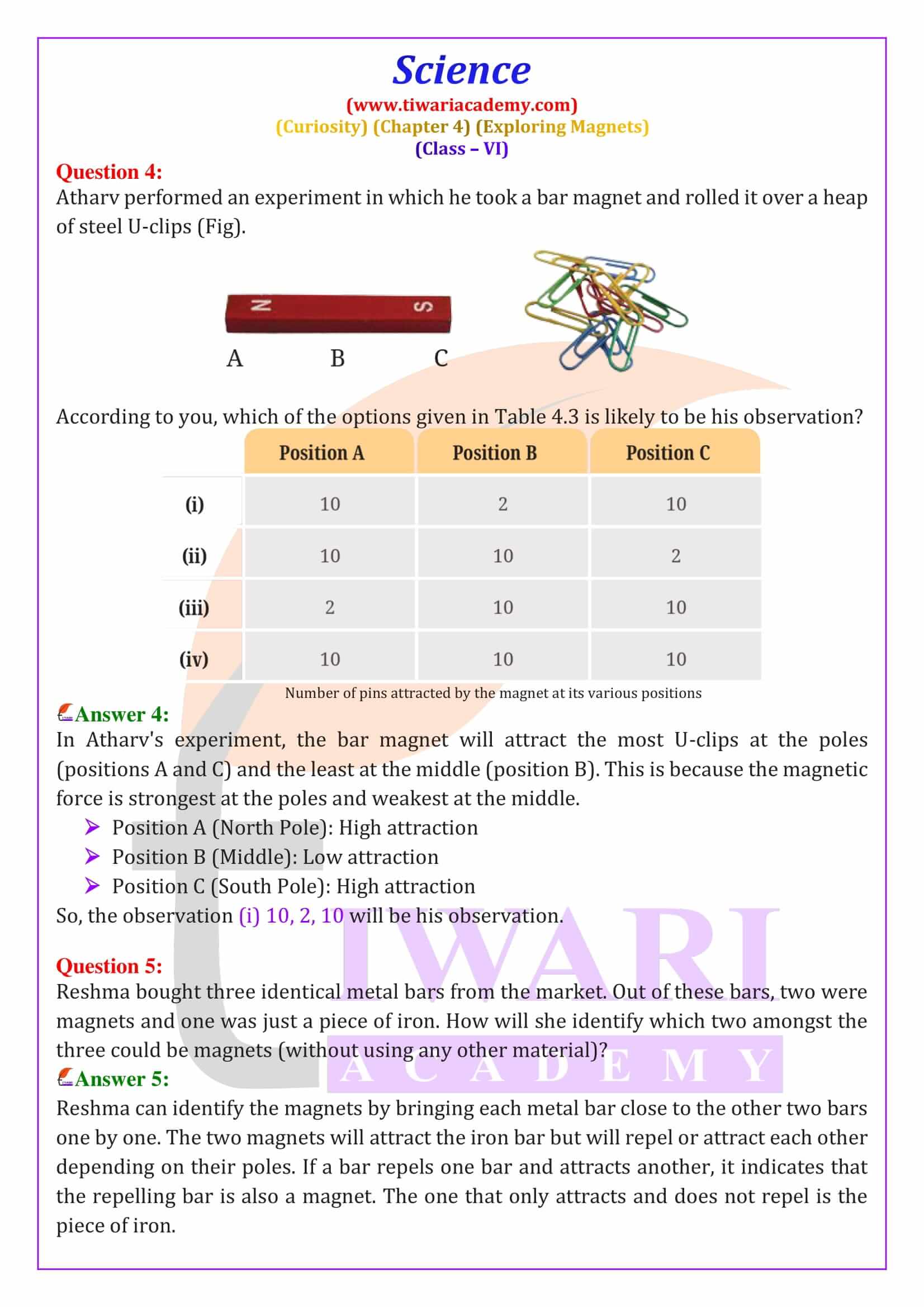 Class 6 Science Curiosity Chapter 4 Answers