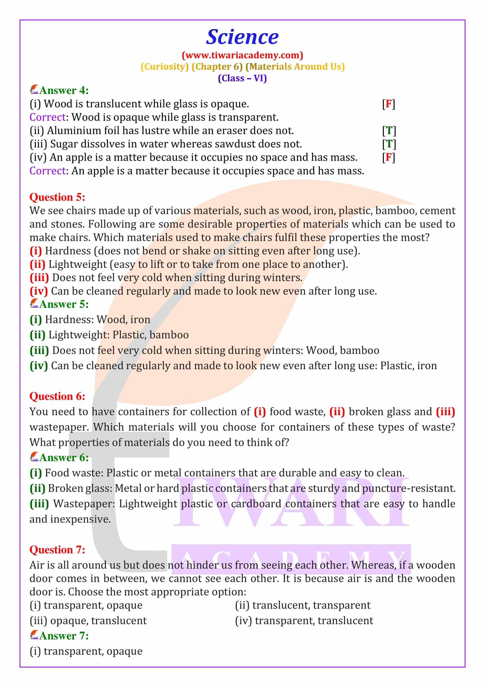 Class 6 Science Curiosity Chapter 6