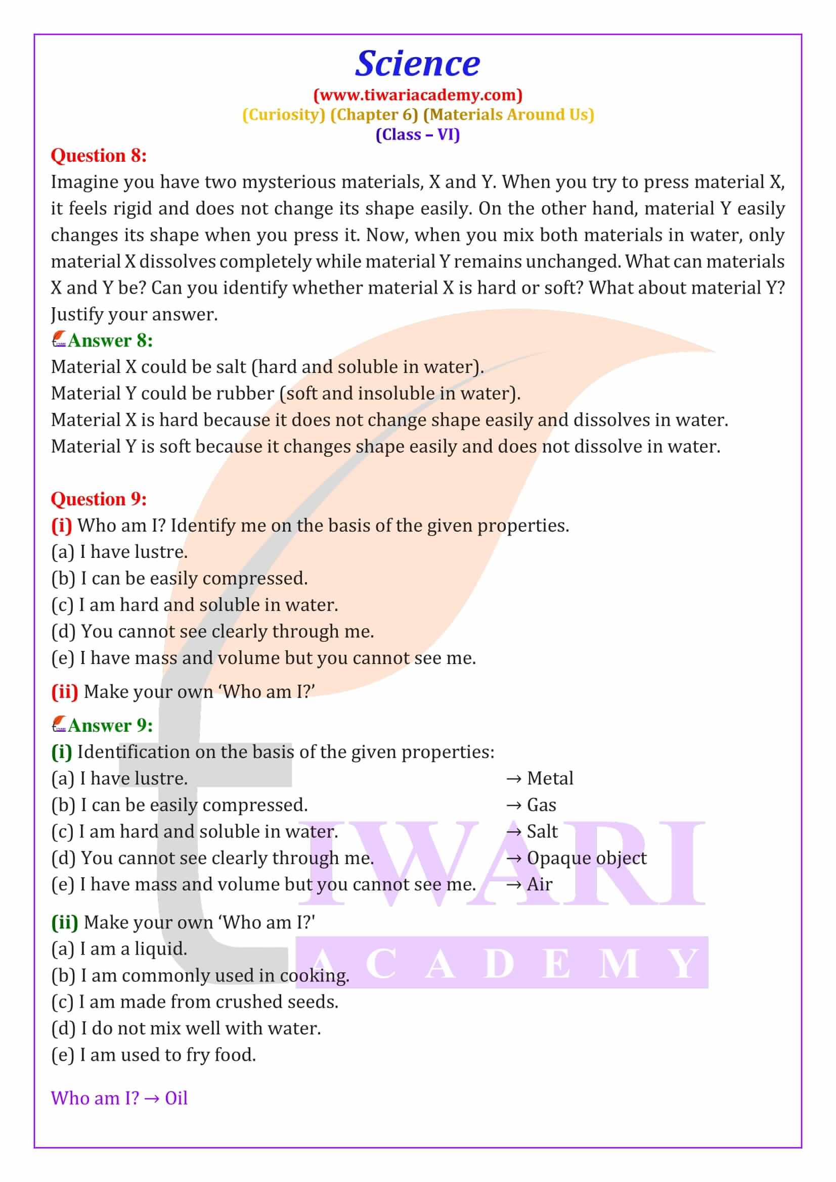Class 6 Science Curiosity Chapter 6 Question Answers