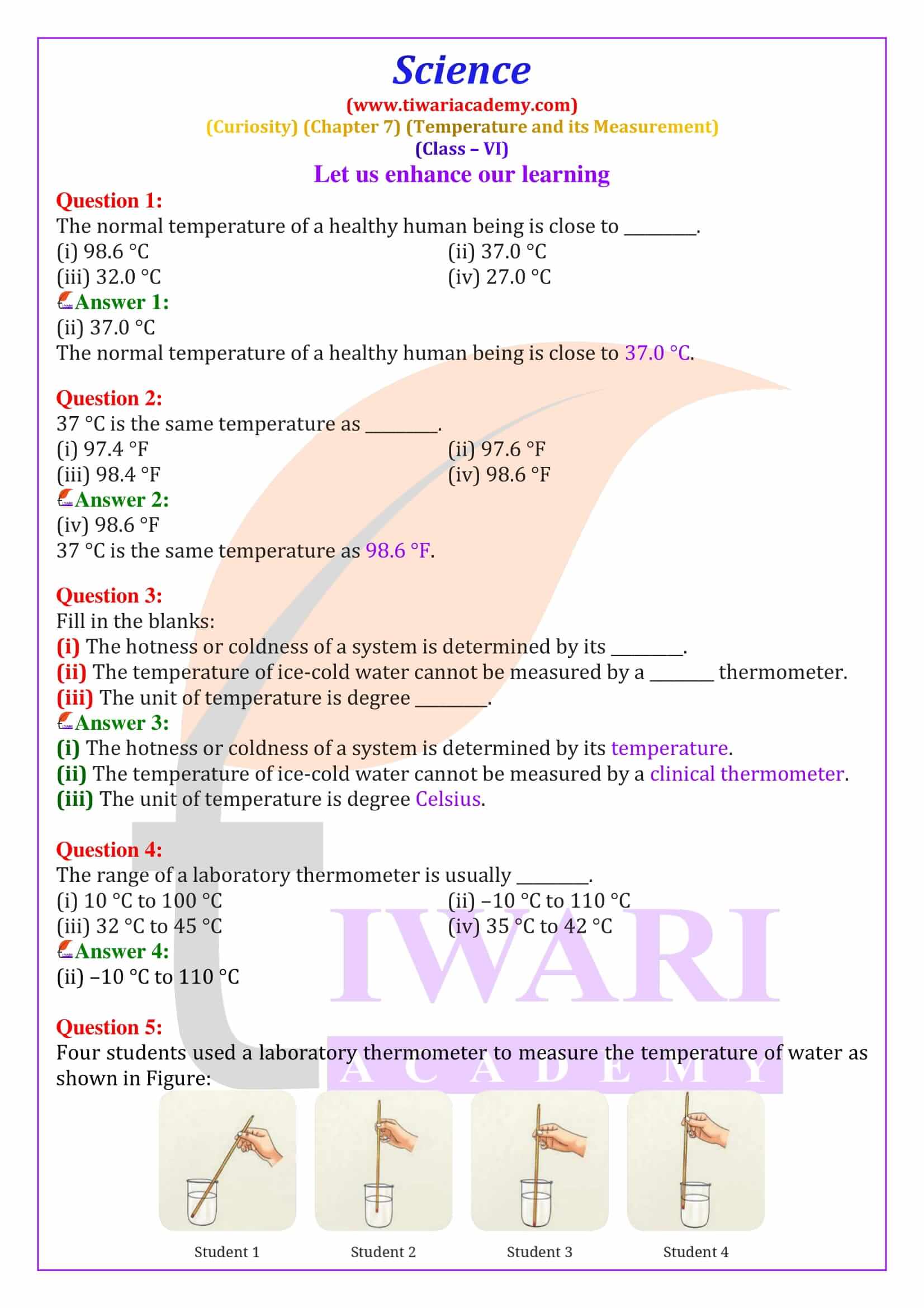 NCERT Solutions for Class 6 Science Curiosity Chapter 7 Solutions