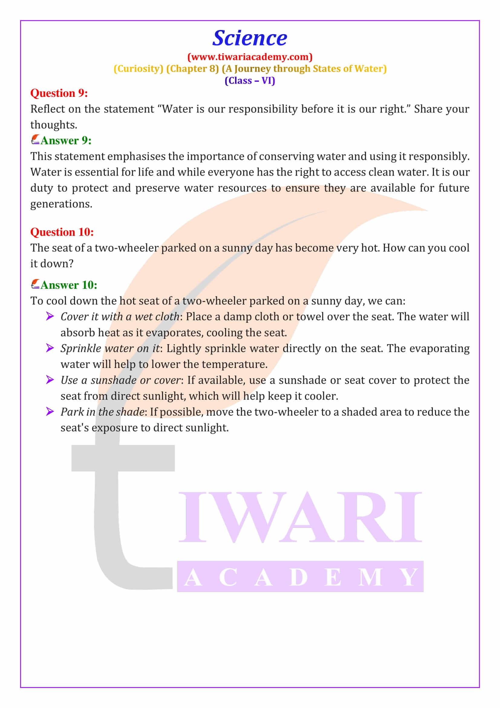 Class 6 Science Curiosity Chapter 8 Question Answers