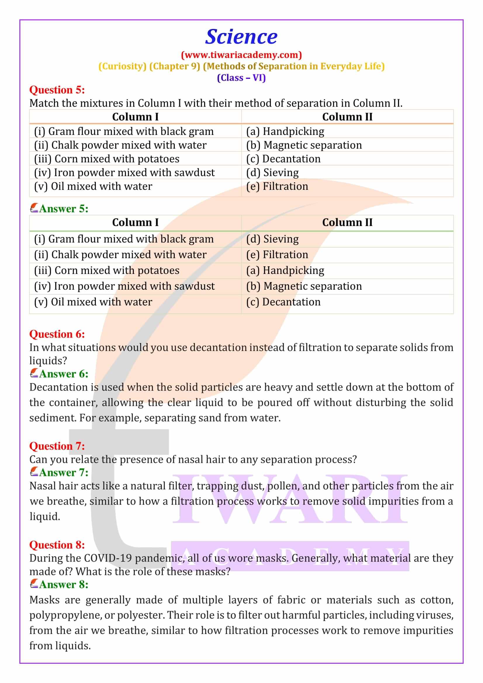 Class 6 Science Curiosity Chapter 9 Solutions