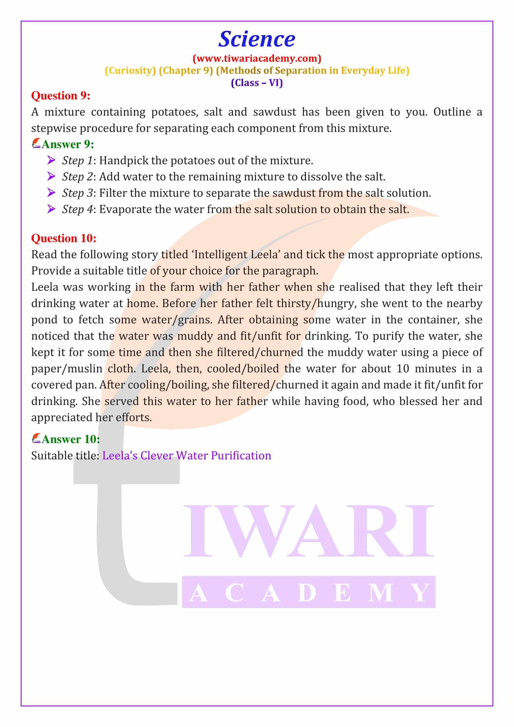 Class 6 Science Curiosity Chapter 9 Question Answers