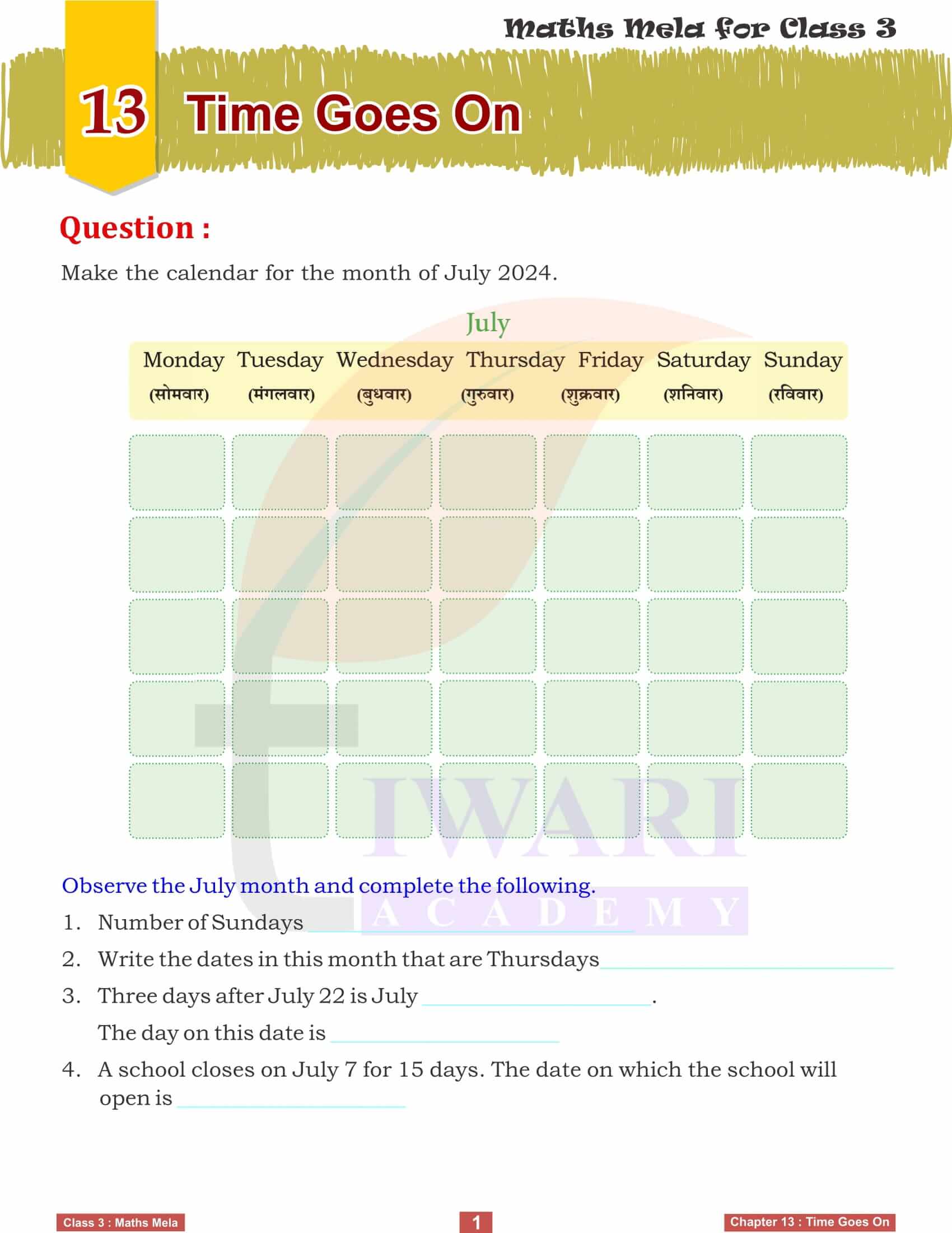 Class 3 Maths Mela Chapter 13 Time Goes On