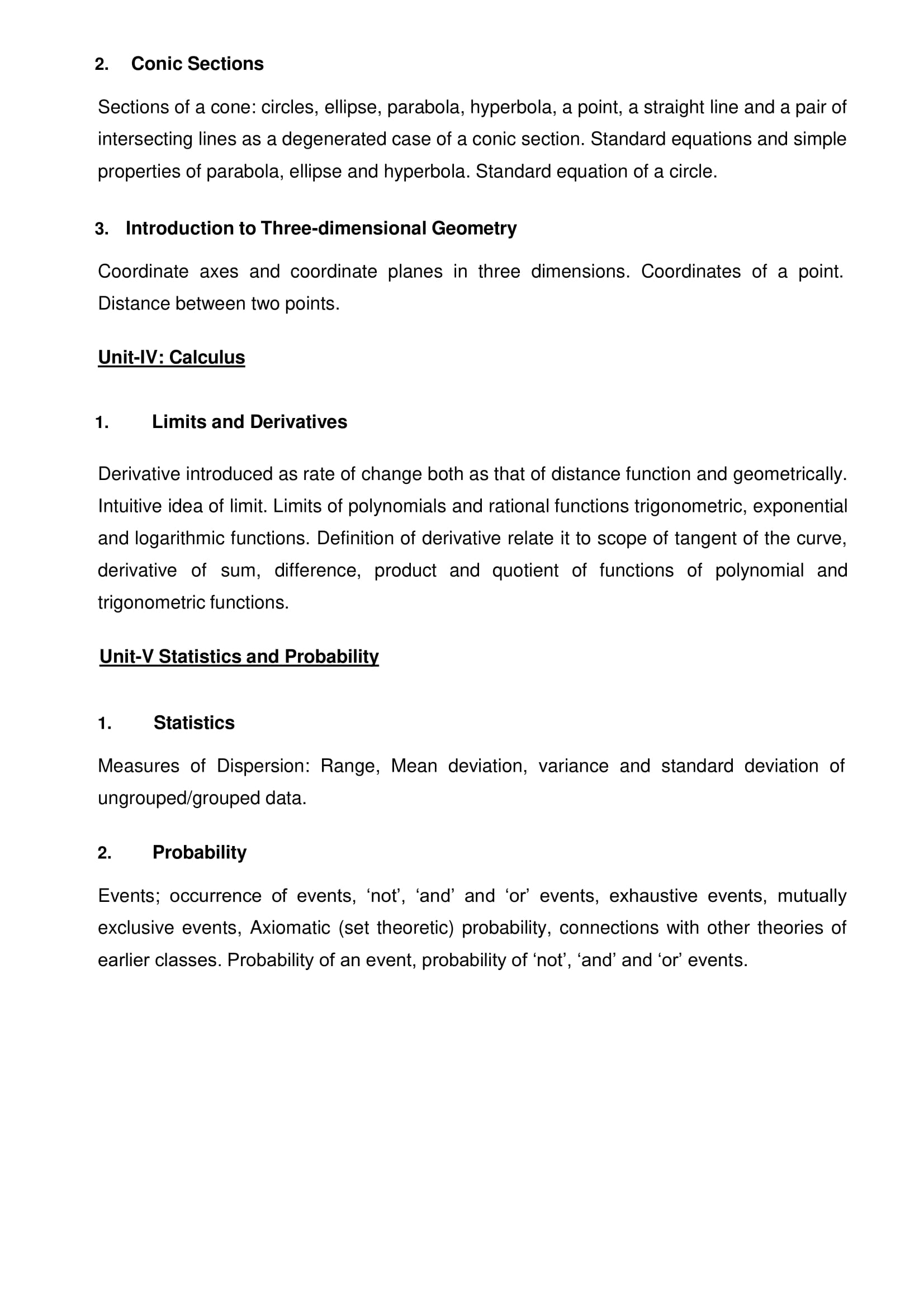 Class 11 Maths curriculum