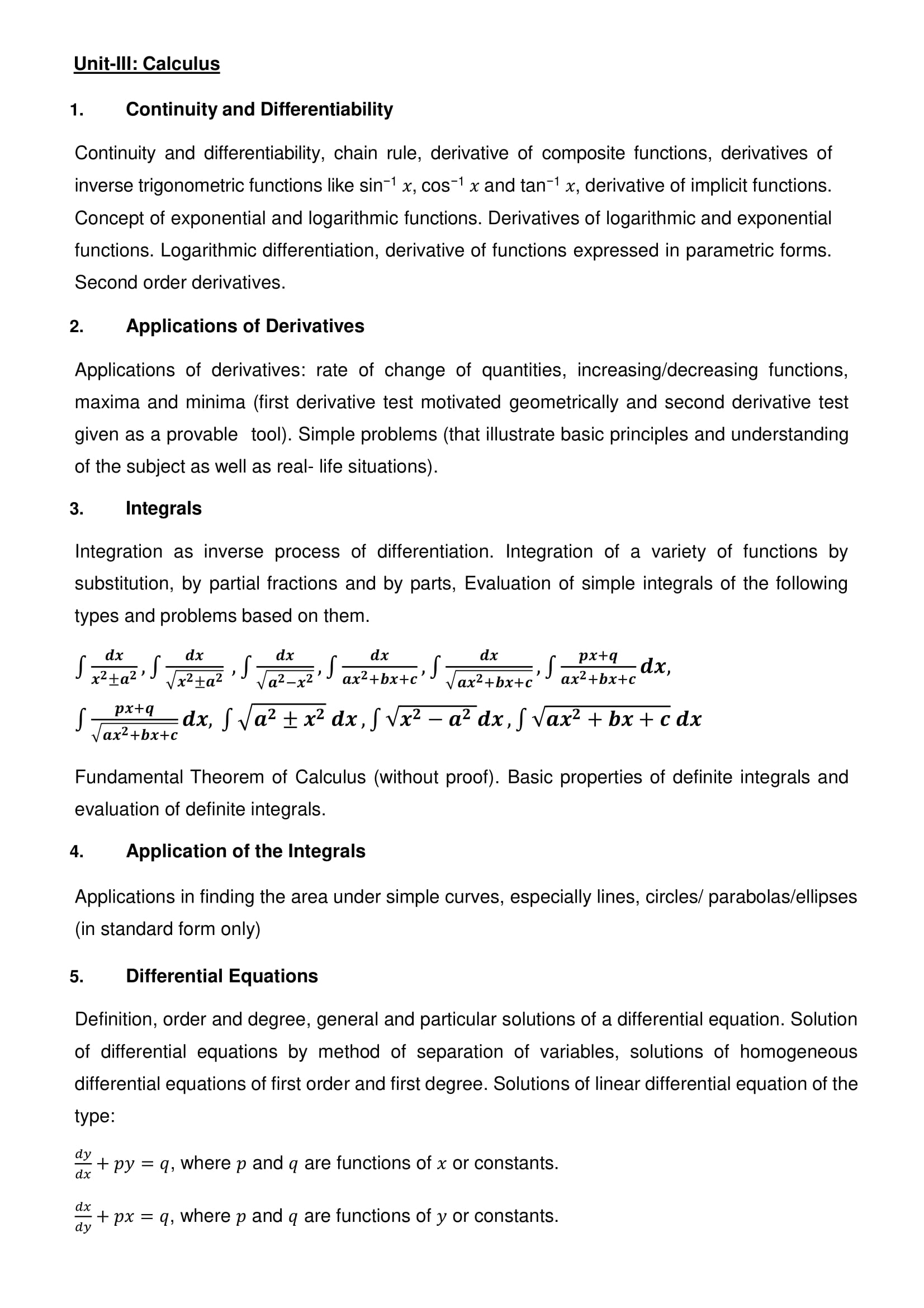Class 12 Maths Syllabus Chapter wise