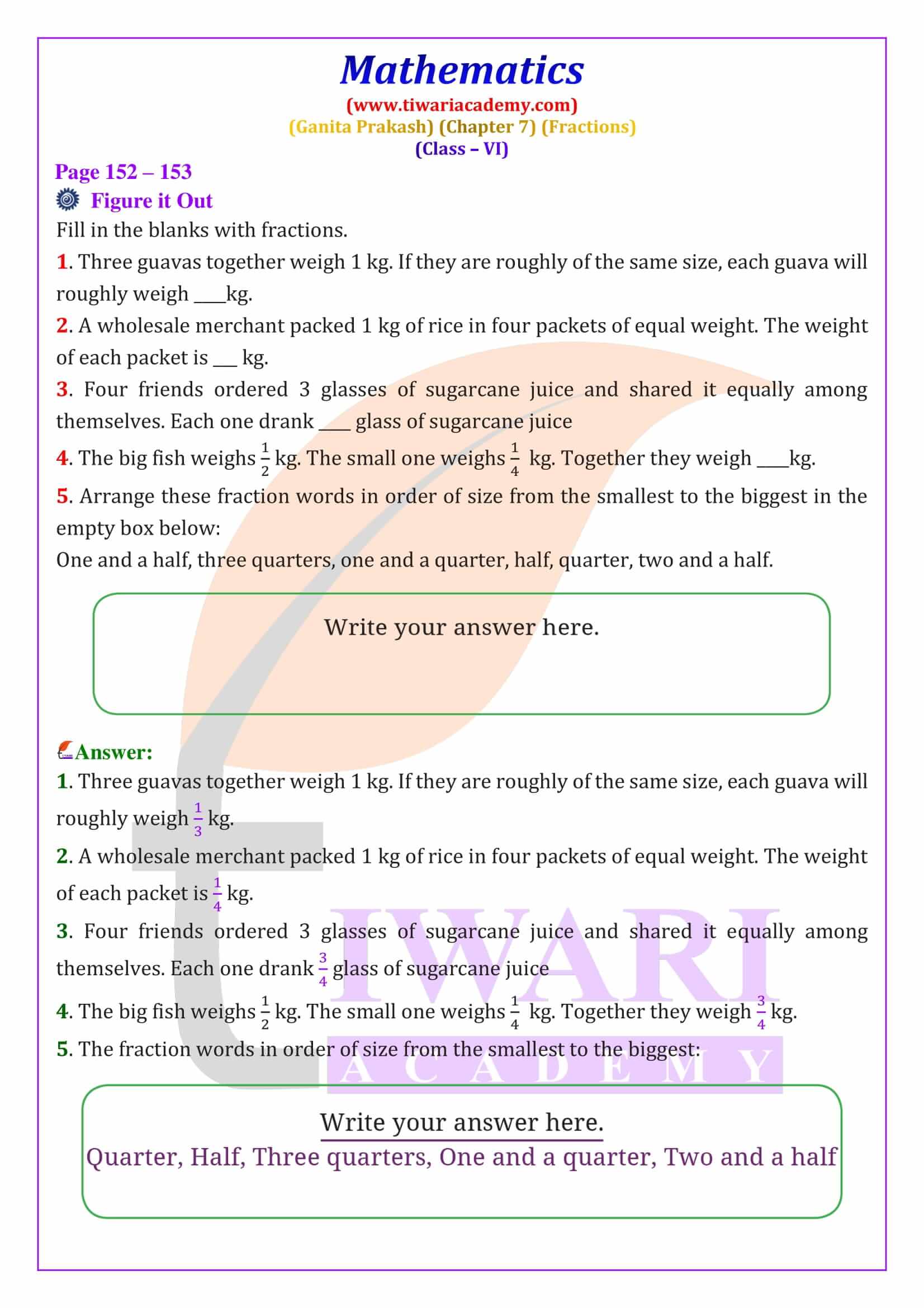 Class 6 Maths Ganita Prakash Chapter 7 Fractions