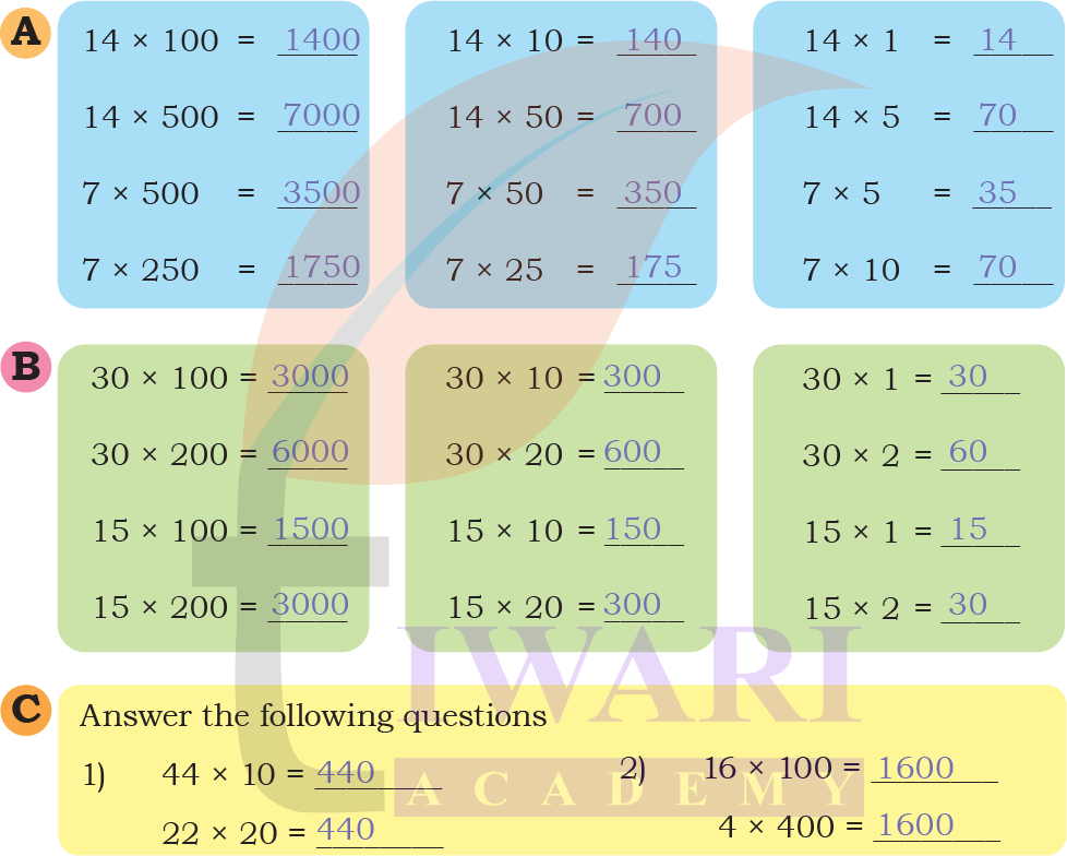 Stepwise solution of times 14 table Class 4 Maths Mela Chapter 13