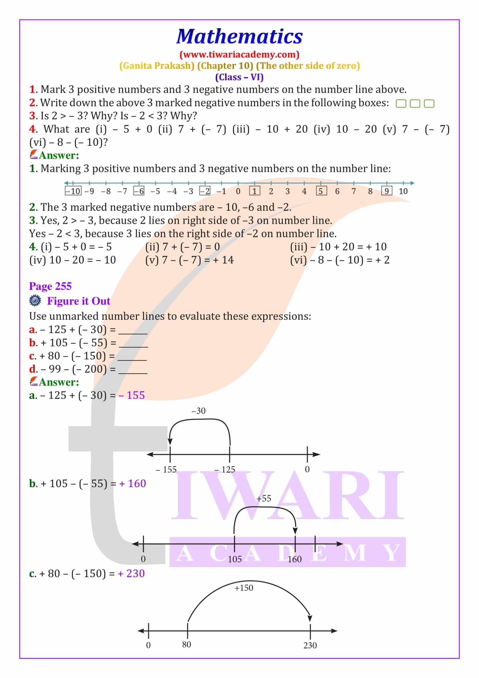 Placement of integers on number line step by step Class 6