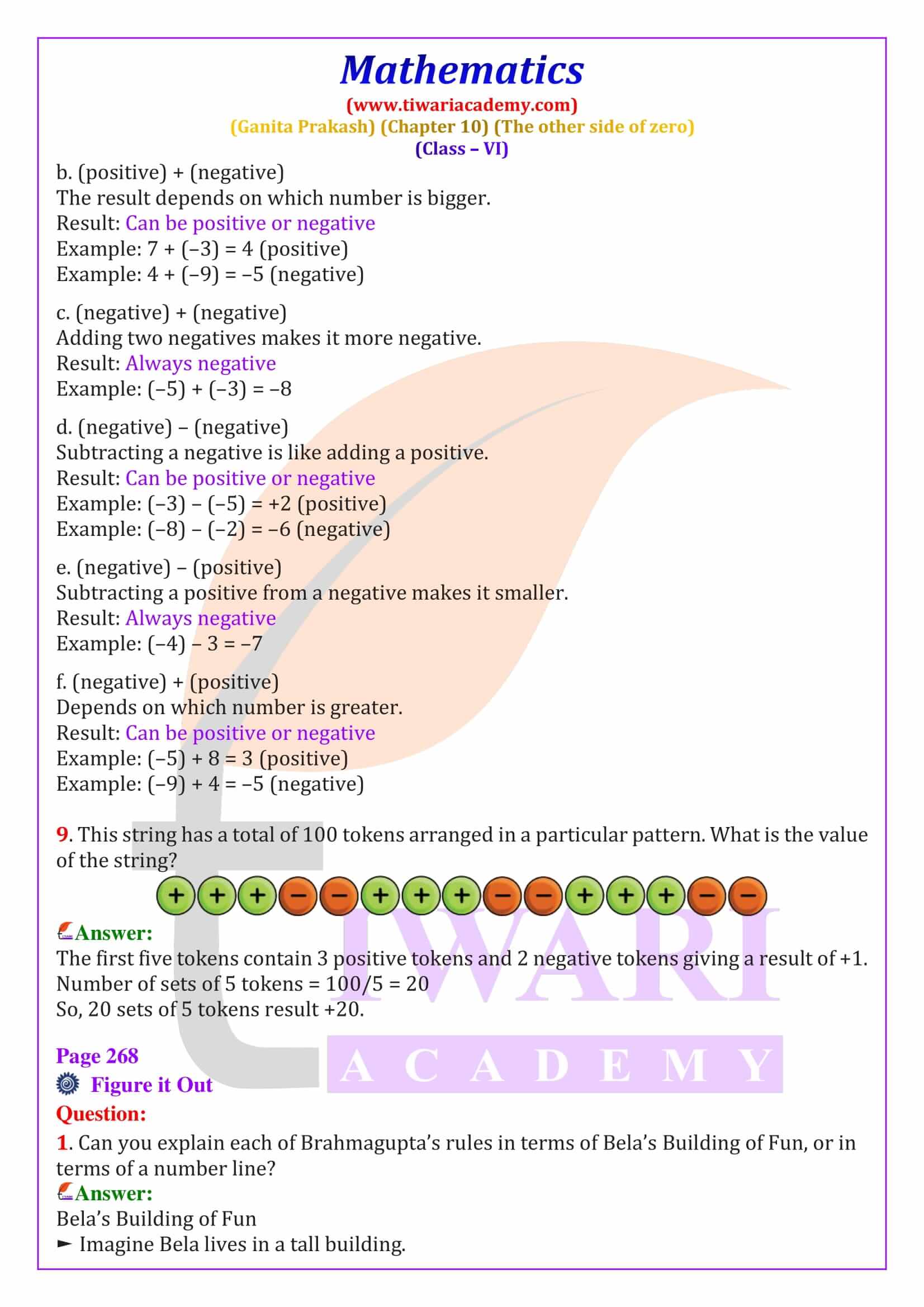 Important exam questions from integers Class 6 Maths