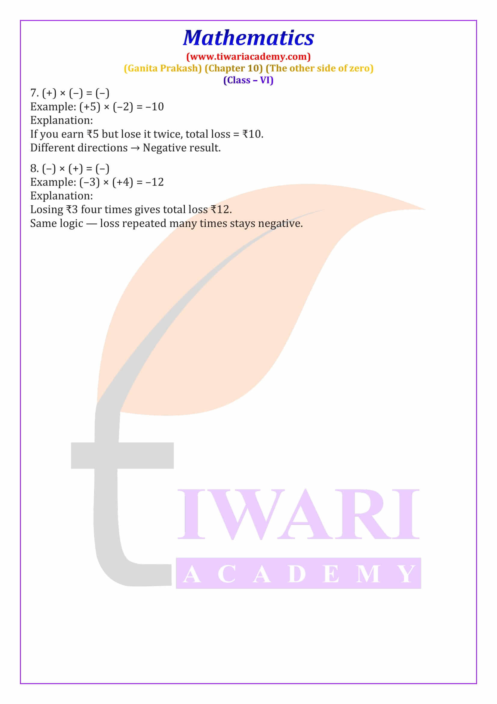 Revision diagram for integers Chapter 10 Class 6 Maths