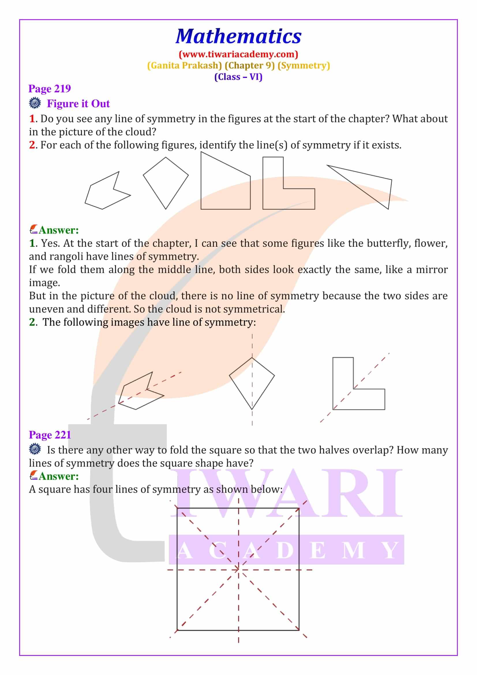 Class 6 Maths Chapter 9 Symmetry introduction showing symmetrical and asymmetrical figures