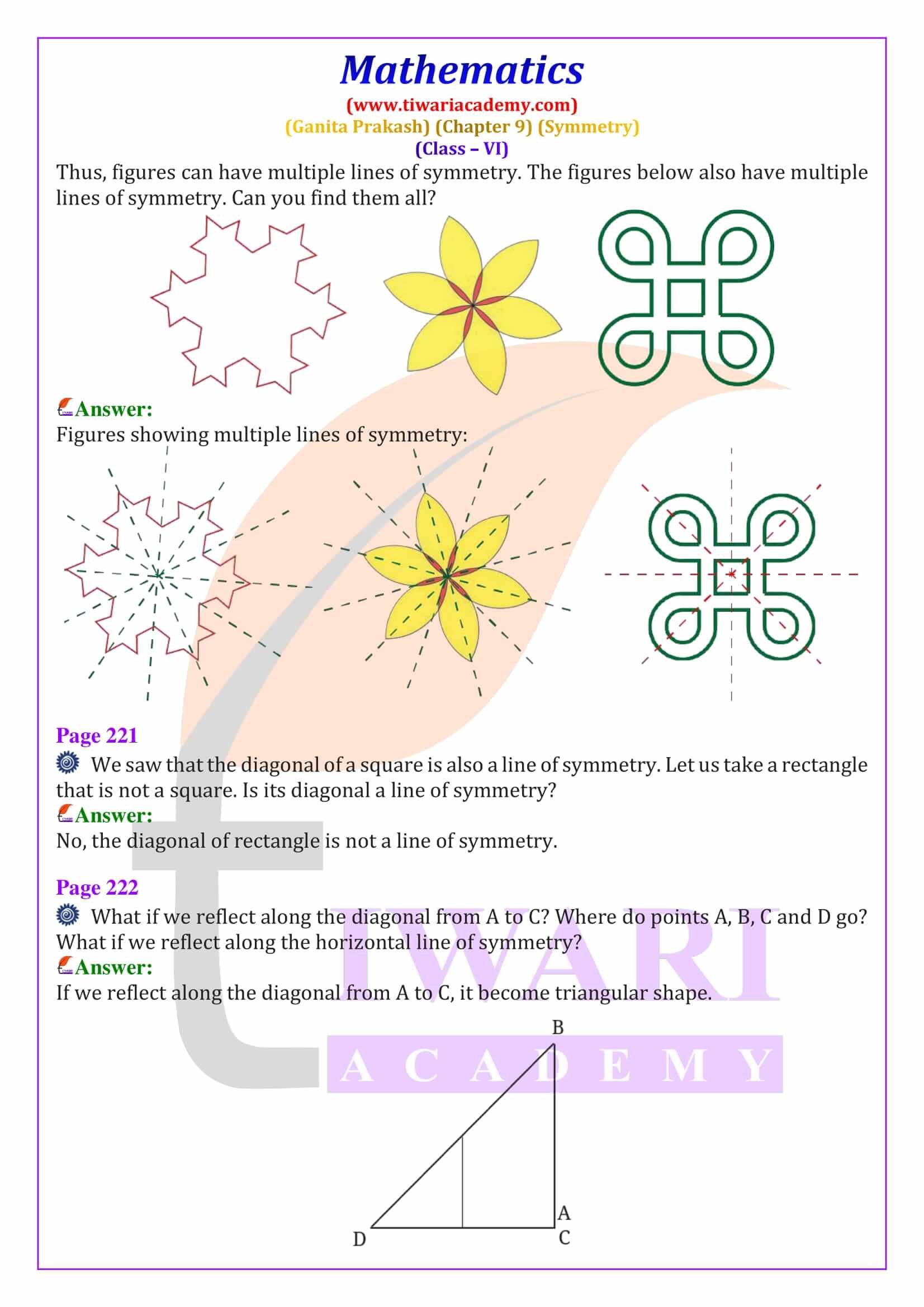Line of symmetry example using paper folding in Class 6 Maths