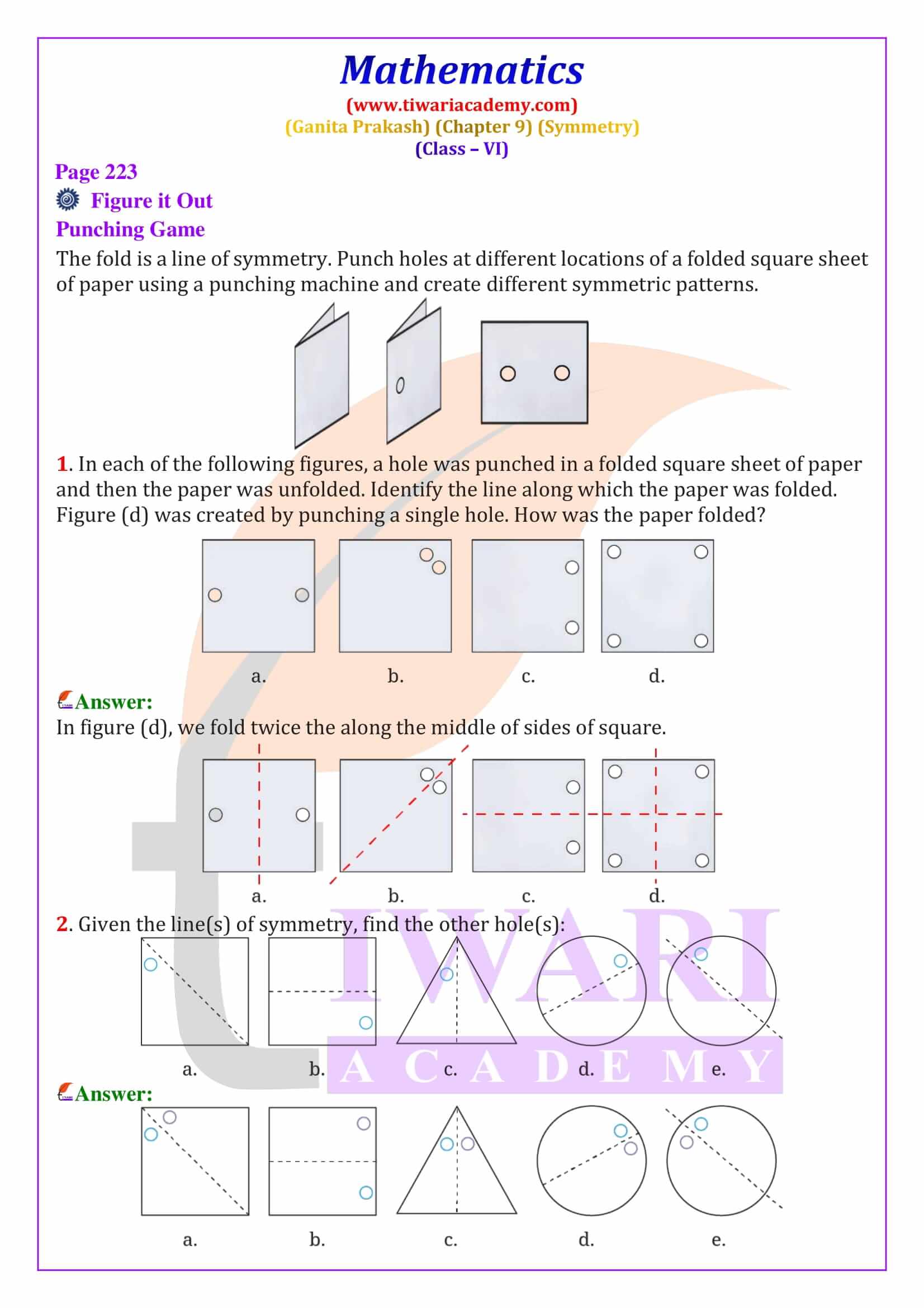 Identifying line of symmetry in basic shapes Class 6