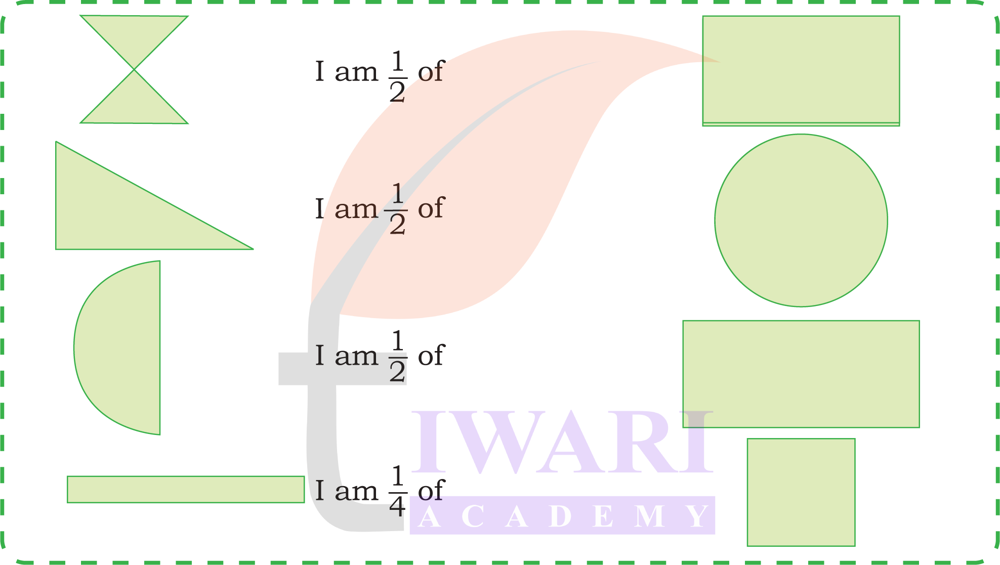 Quarter fraction example dividing shape into four equal parts