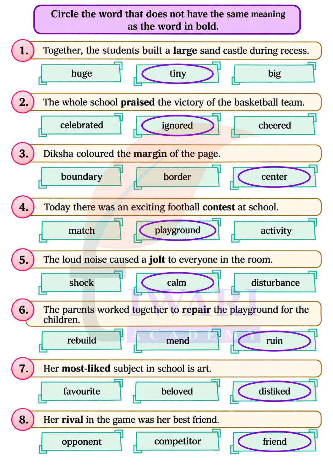 Class 4 English Santoor Chapter 8 Page 82 - Let us Learn Section A Answer