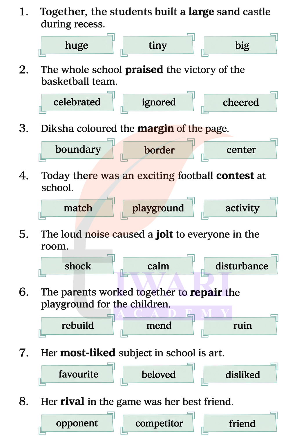 Class 4 English Santoor Chapter 8 Page 82 - Let us Learn Section A