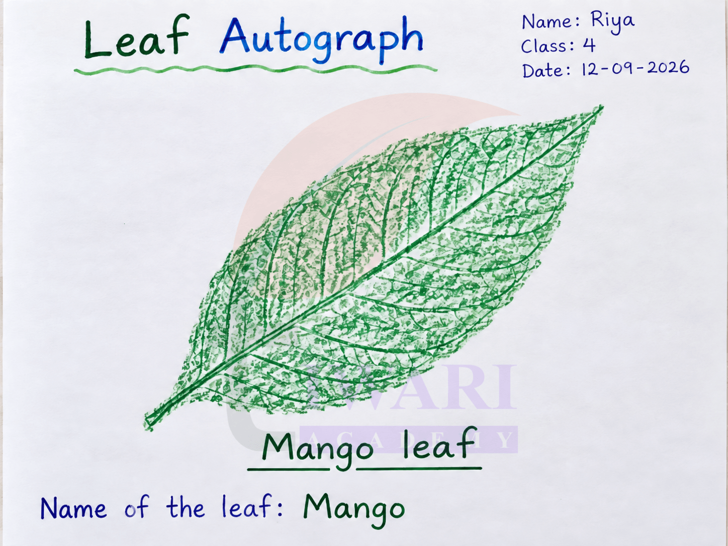 Class 4 EVS Chapter 3 Page 52 - Leaf Autograph Answer
