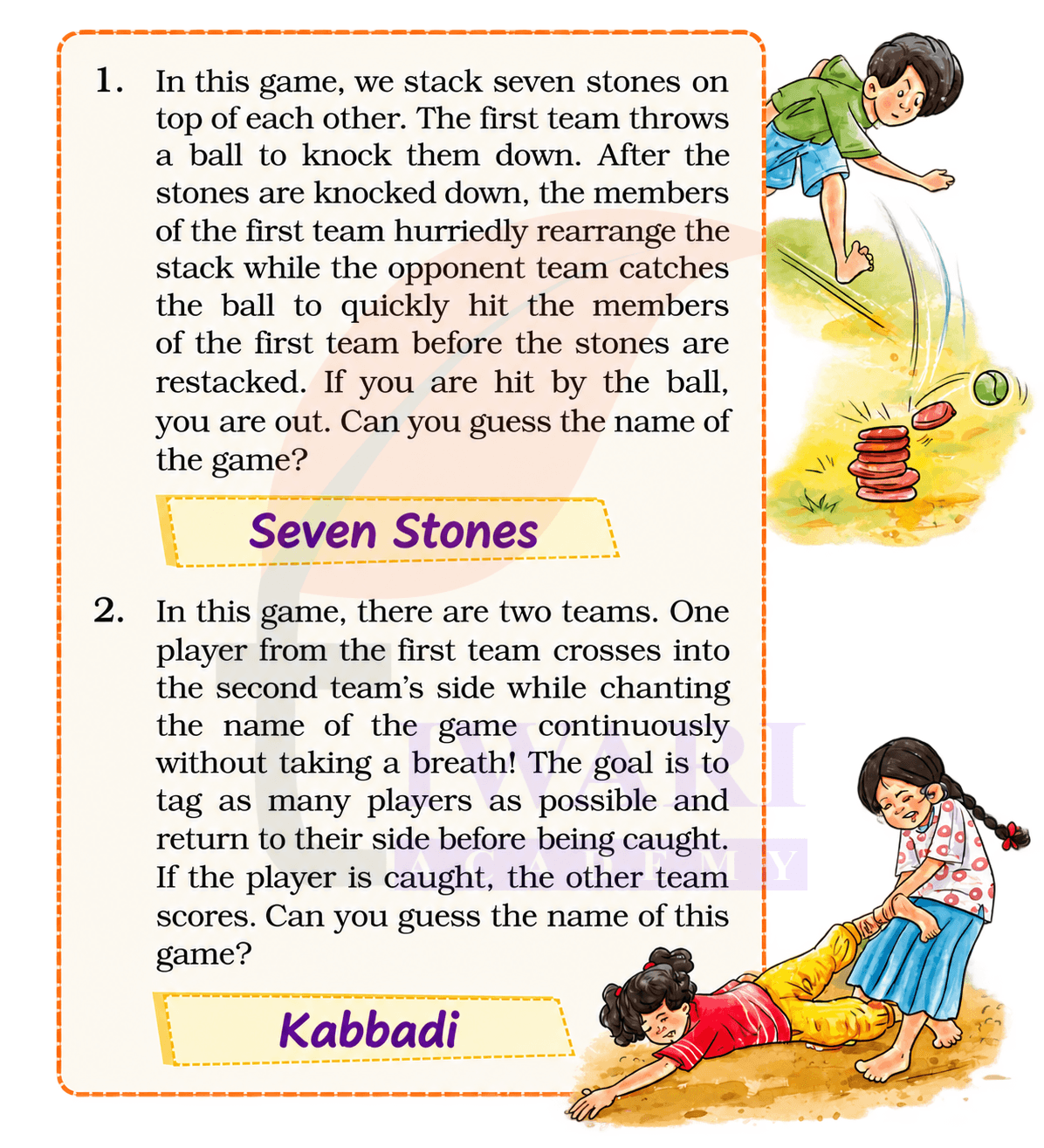 Class 4 English Santoor Chapter 9 Page 98 - Let us Listen - 1 and 2 - Answer