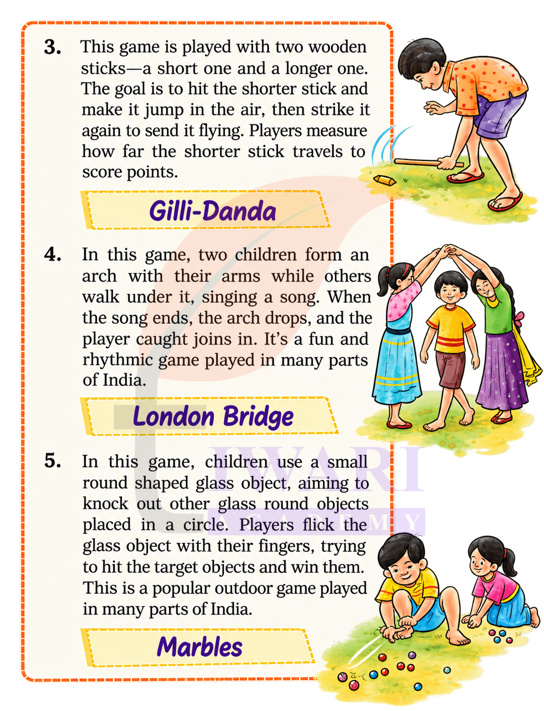 Class 4 English Santoor Chapter 9 Page 98 - Let us Listen - 3, 4 and 5 - Answer