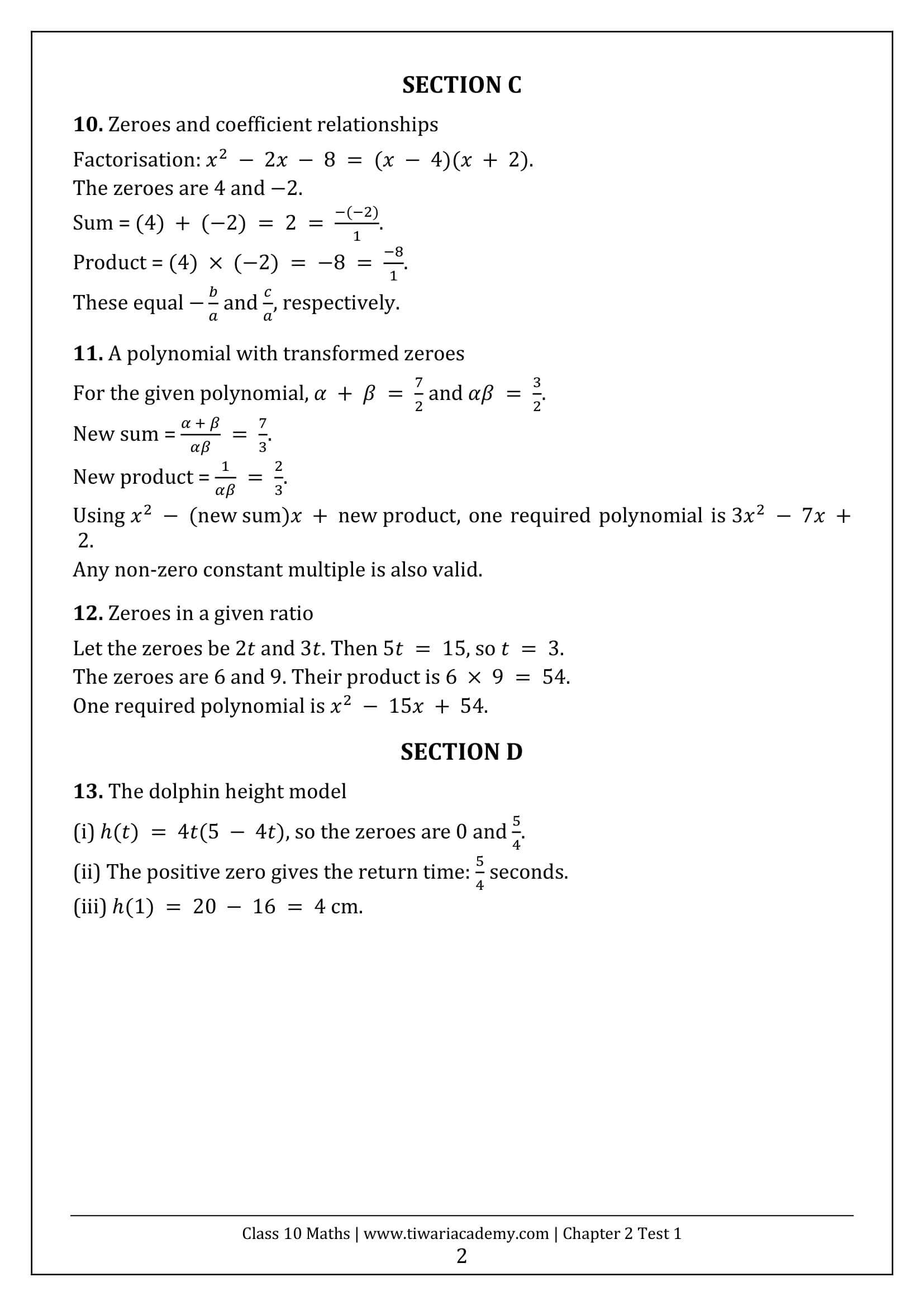 Class 10 Maths Chapter 2 Test 1 Answers Page 2