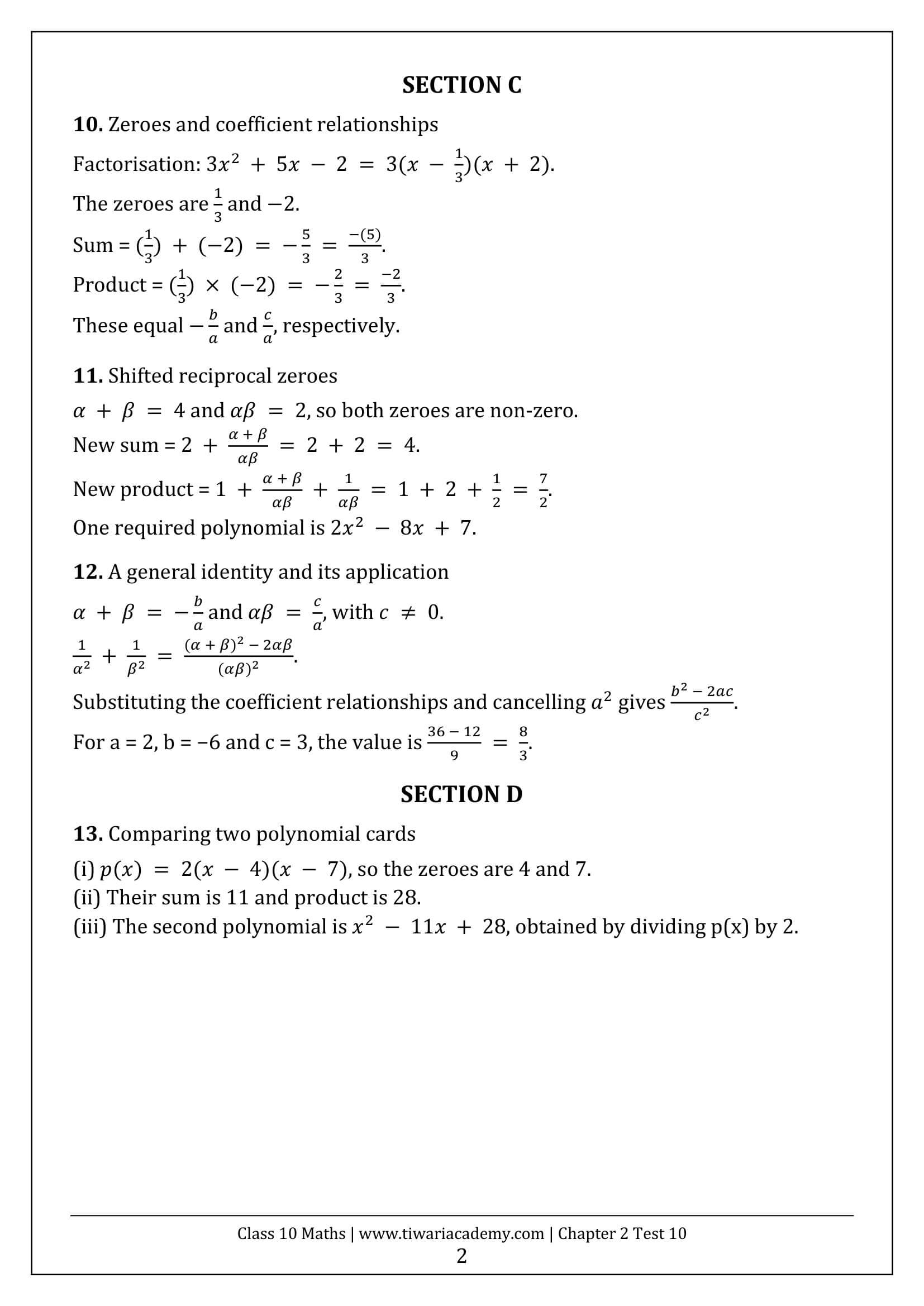Class 10 Maths Chapter 2 Test 10 Answers Page 2