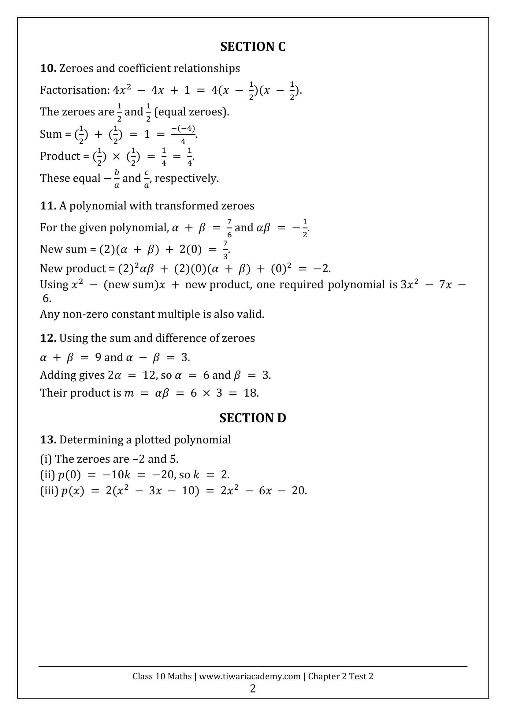Class 10 Maths Chapter 2 Test 2 Answers Page 2