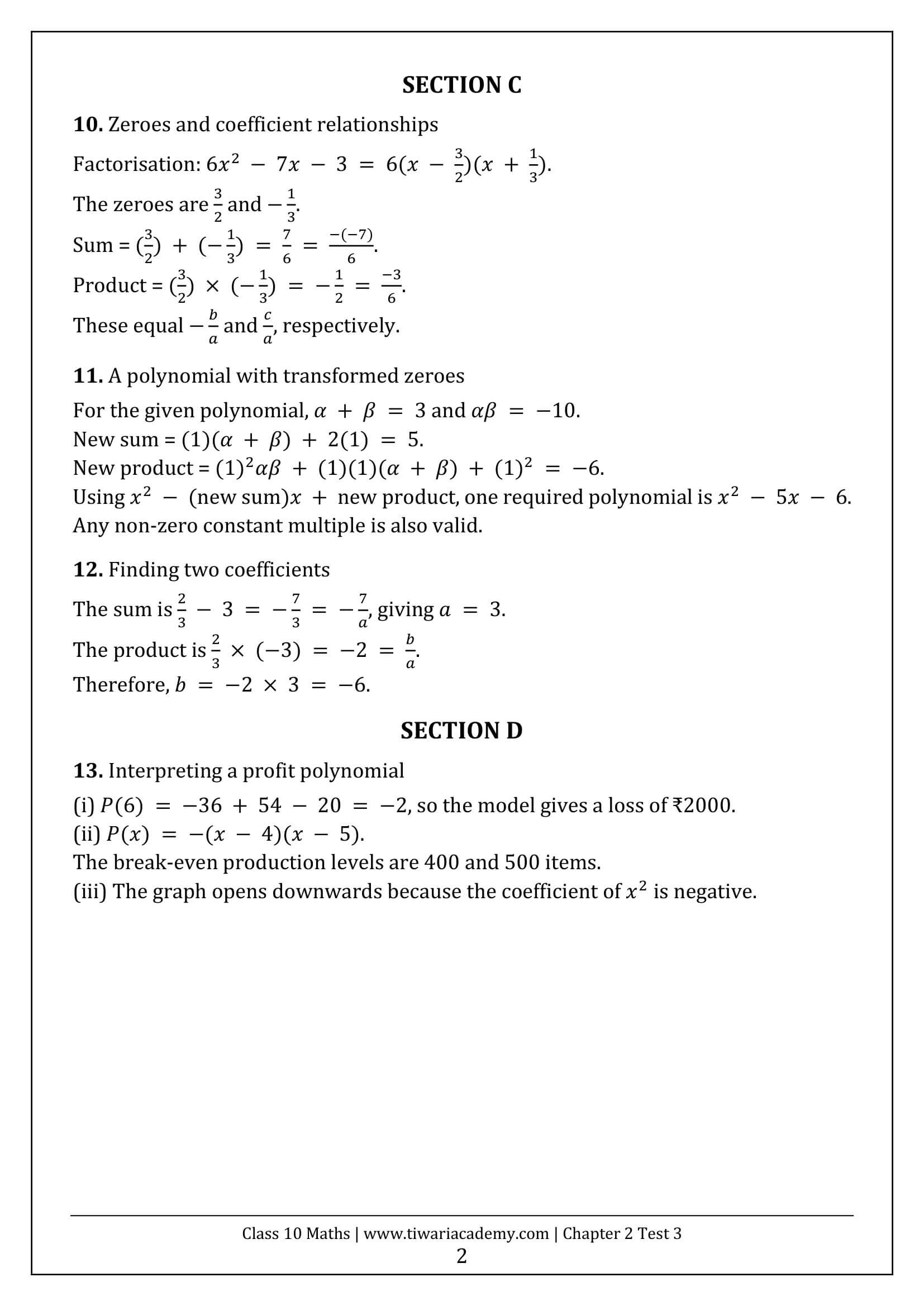Class 10 Maths Chapter 2 Test 3 Answers Page 2