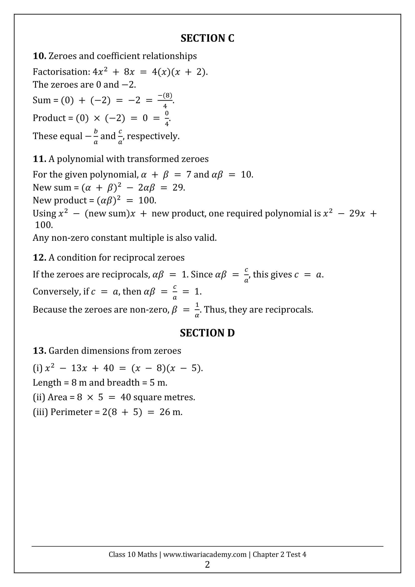 Class 10 Maths Chapter 2 Test 4 Answers Page 2