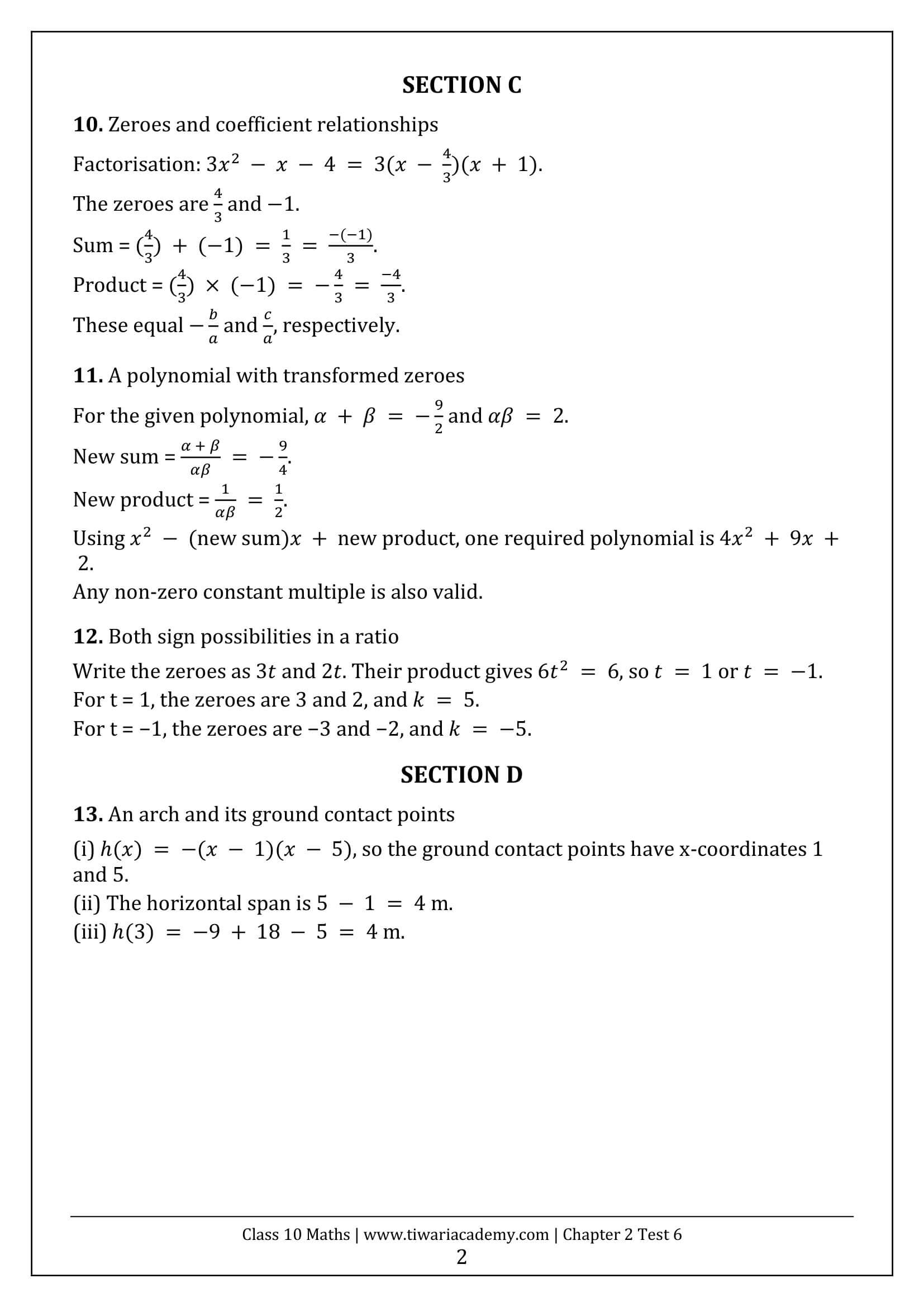 Class 10 Maths Chapter 2 Test 6 Answers Page 2