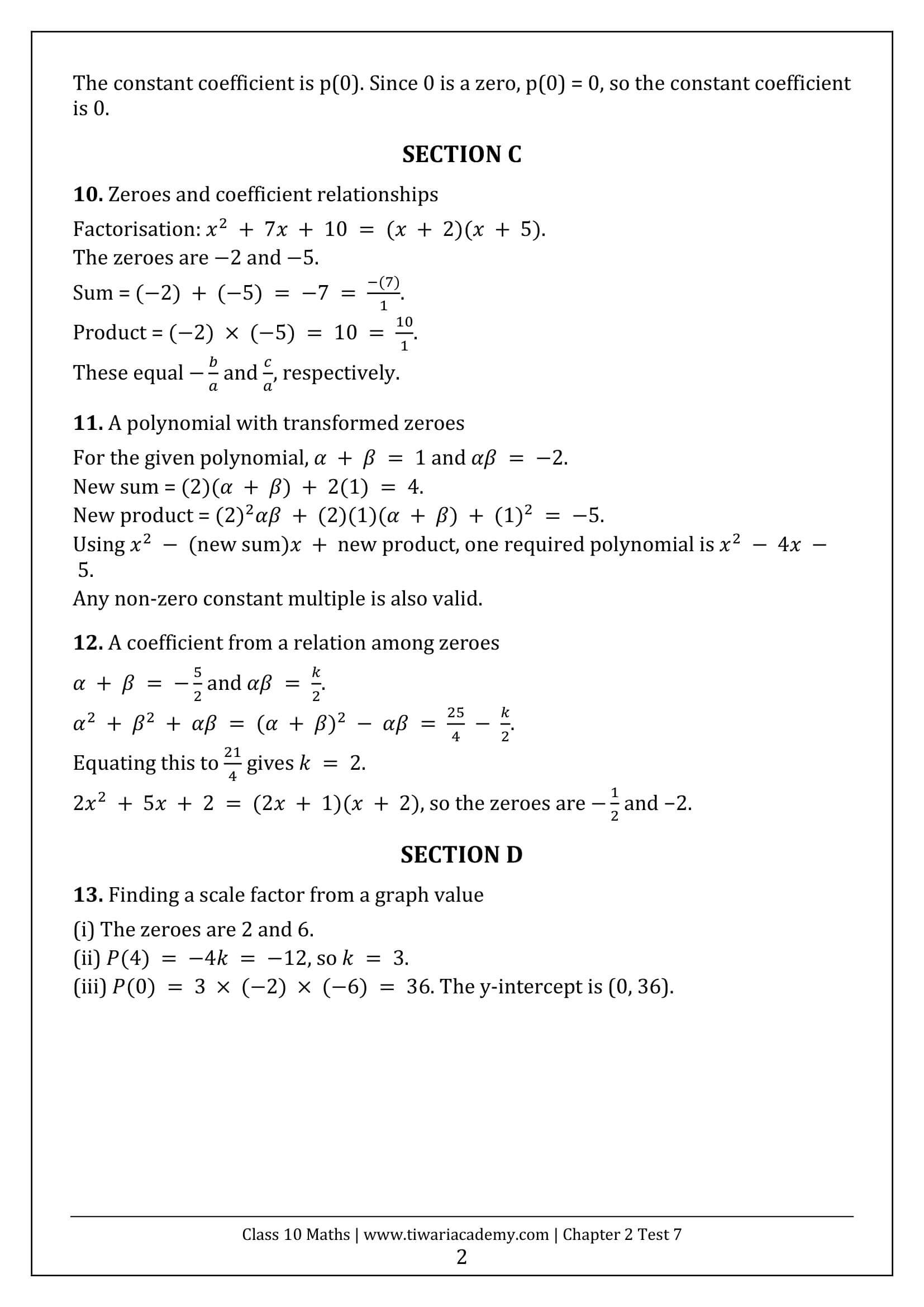 Class 10 Maths Chapter 2 Test 7 Answers Page 2