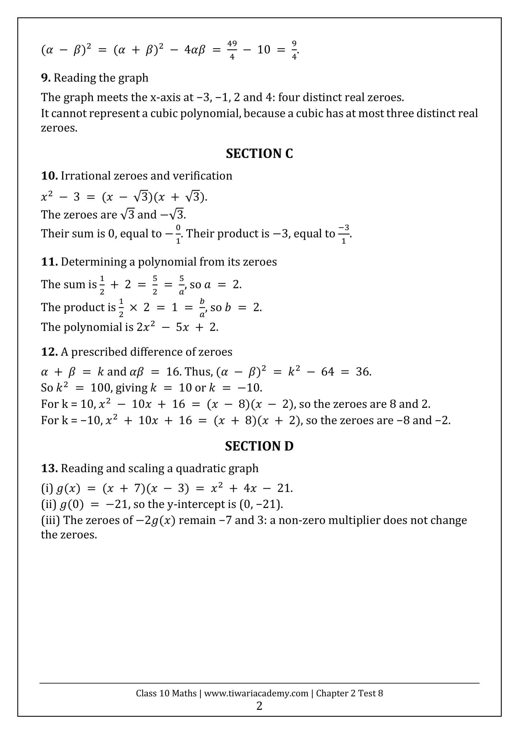 Class 10 Maths Chapter 2 Test 8 Answers Page 2