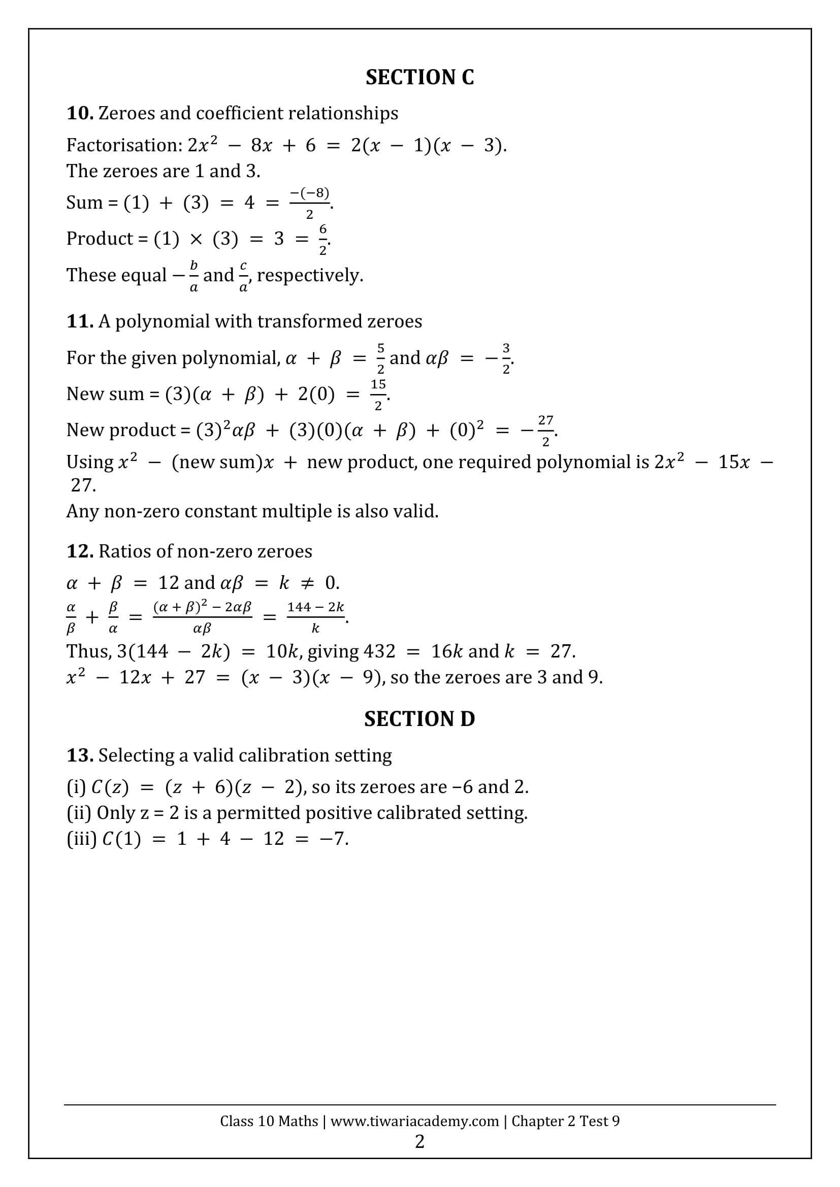 Class 10 Maths Chapter 2 Test 9 Answers Page 2